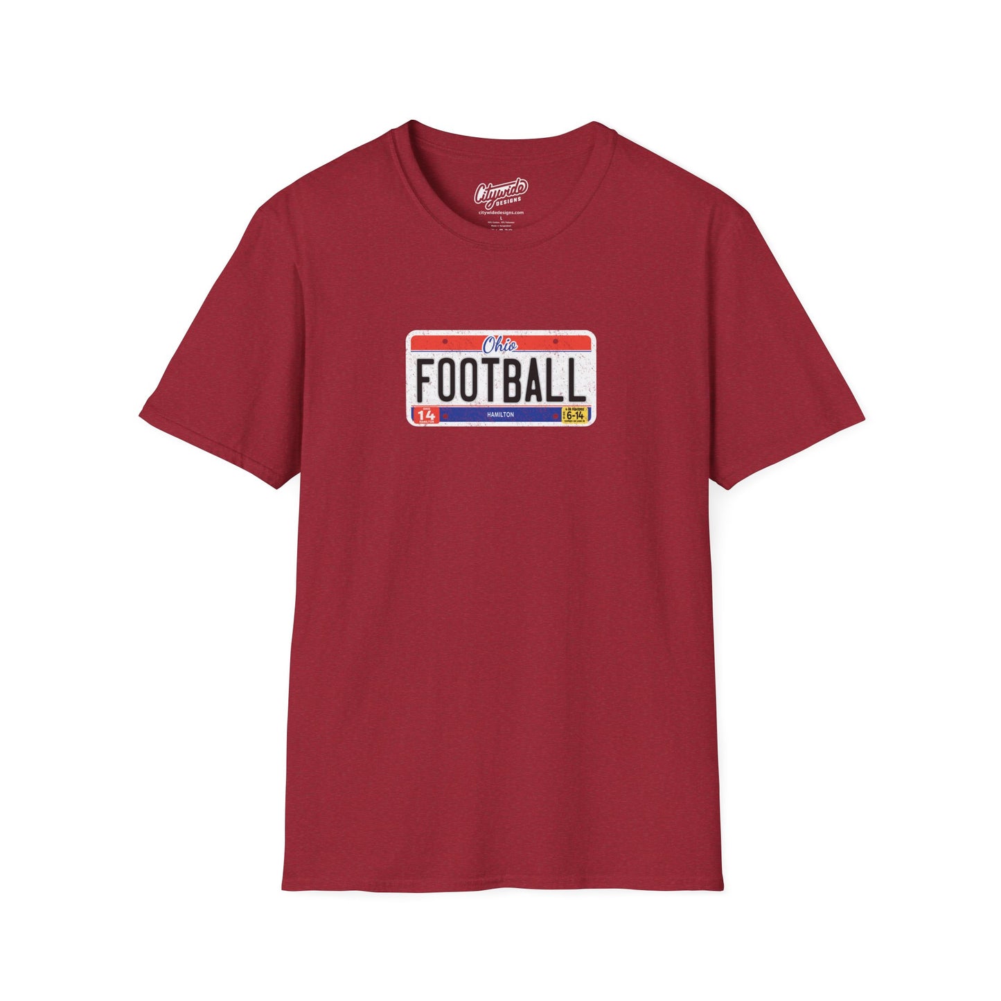 Ohio License Plate Graphic Tee with Football Text T-Shirt