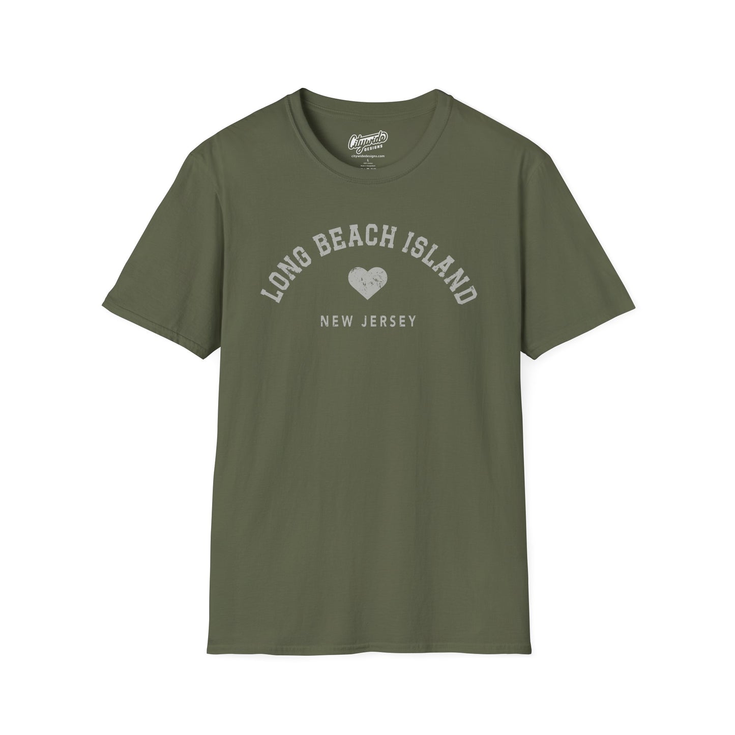 Long Beach Island, NJ Beach T-Shirt with Heart, Faded, Distressed Look