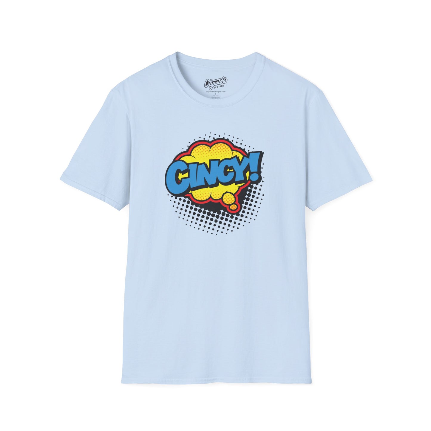 Cincy in Pop Art Comic Word Bubble Graphic Tee with Halftone Dots