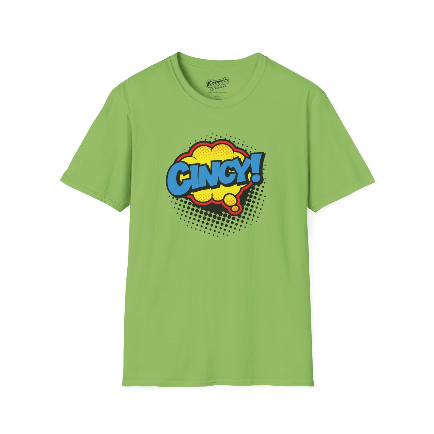 Cincy in Pop Art Comic Word Bubble Graphic Tee with Halftone Dots