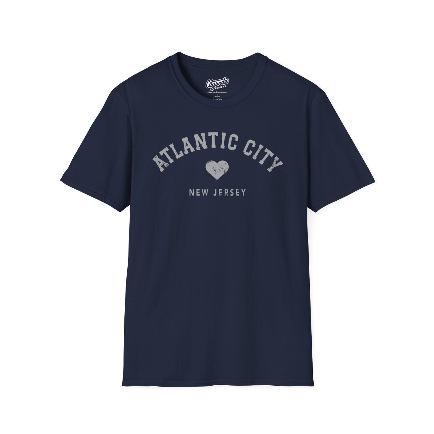 Atlantic City, NJ Beach T-Shirt with Heart, Faded, Distressed Look