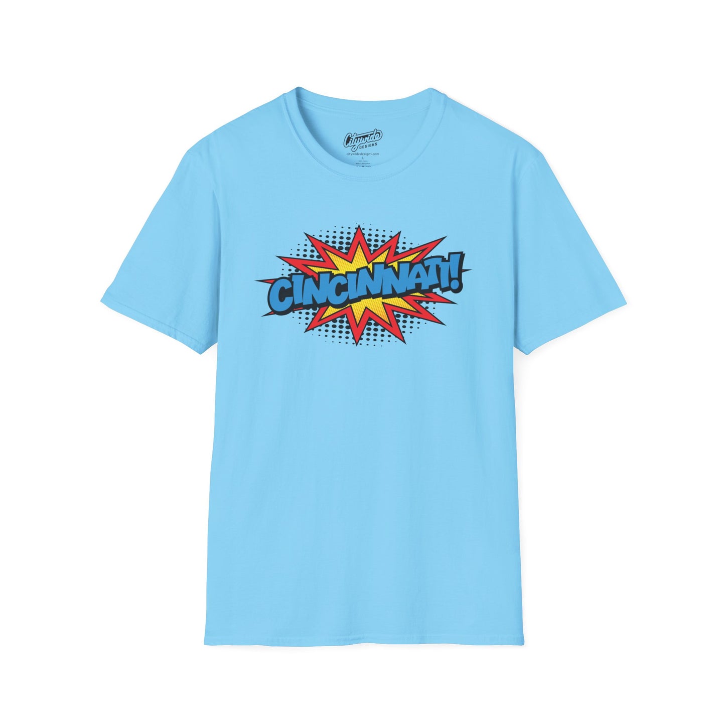 Cincinnati in Pop Art Comic Burst Graphic Tee with Halftone Dots