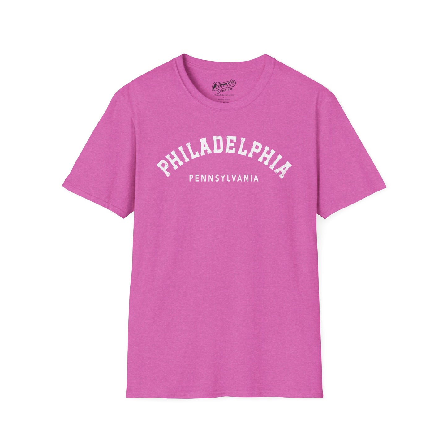 Philadelphia, PA, Arched Varsity Text T-Shirt With Distressed Look