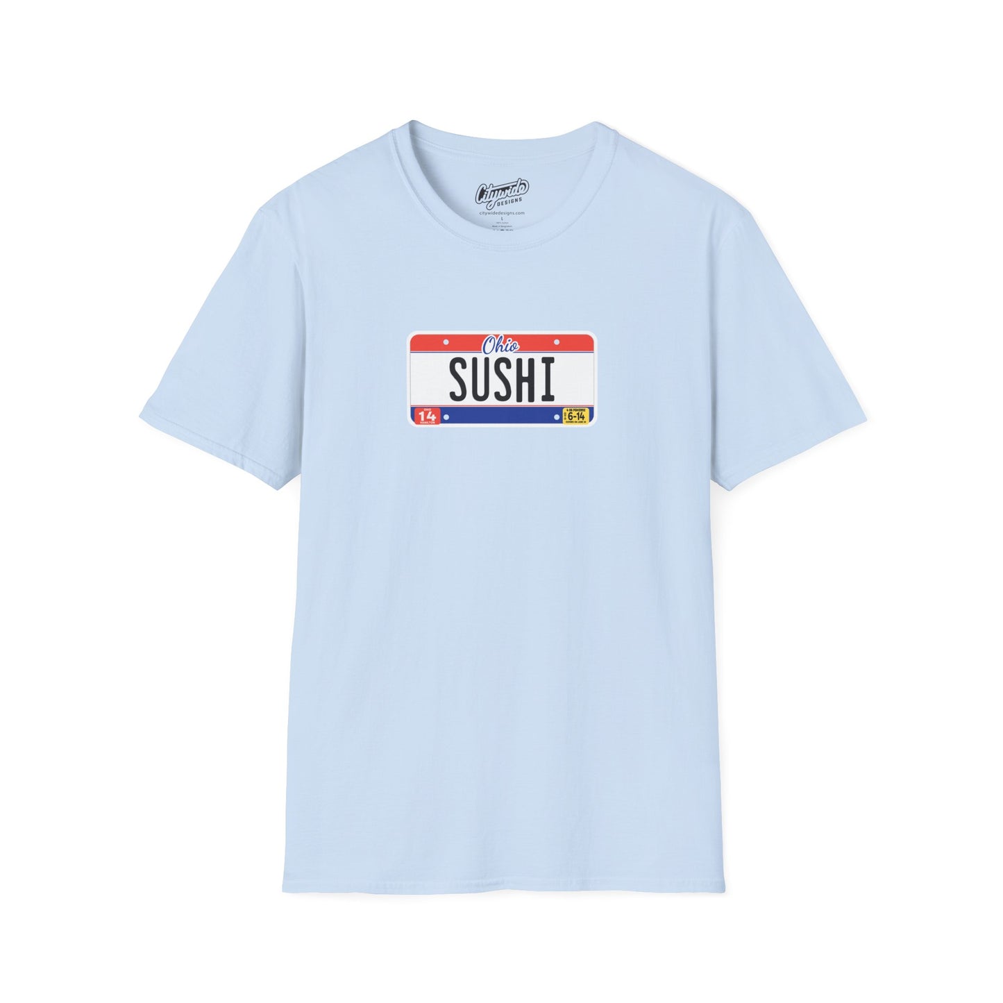 Ohio License Plate Graphic Tee with Sushi Text T-Shirt
