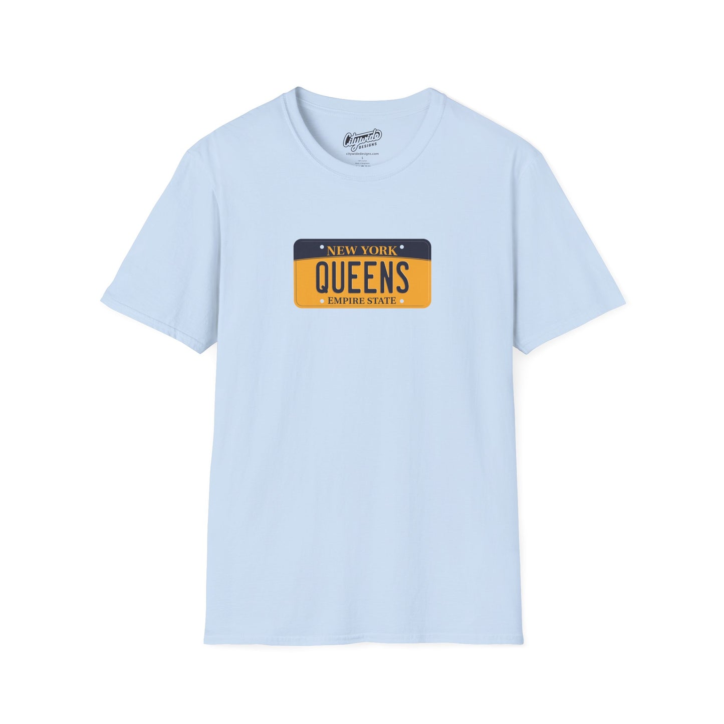 New York License Plate Graphic Tee with Queens Text T-Shirt