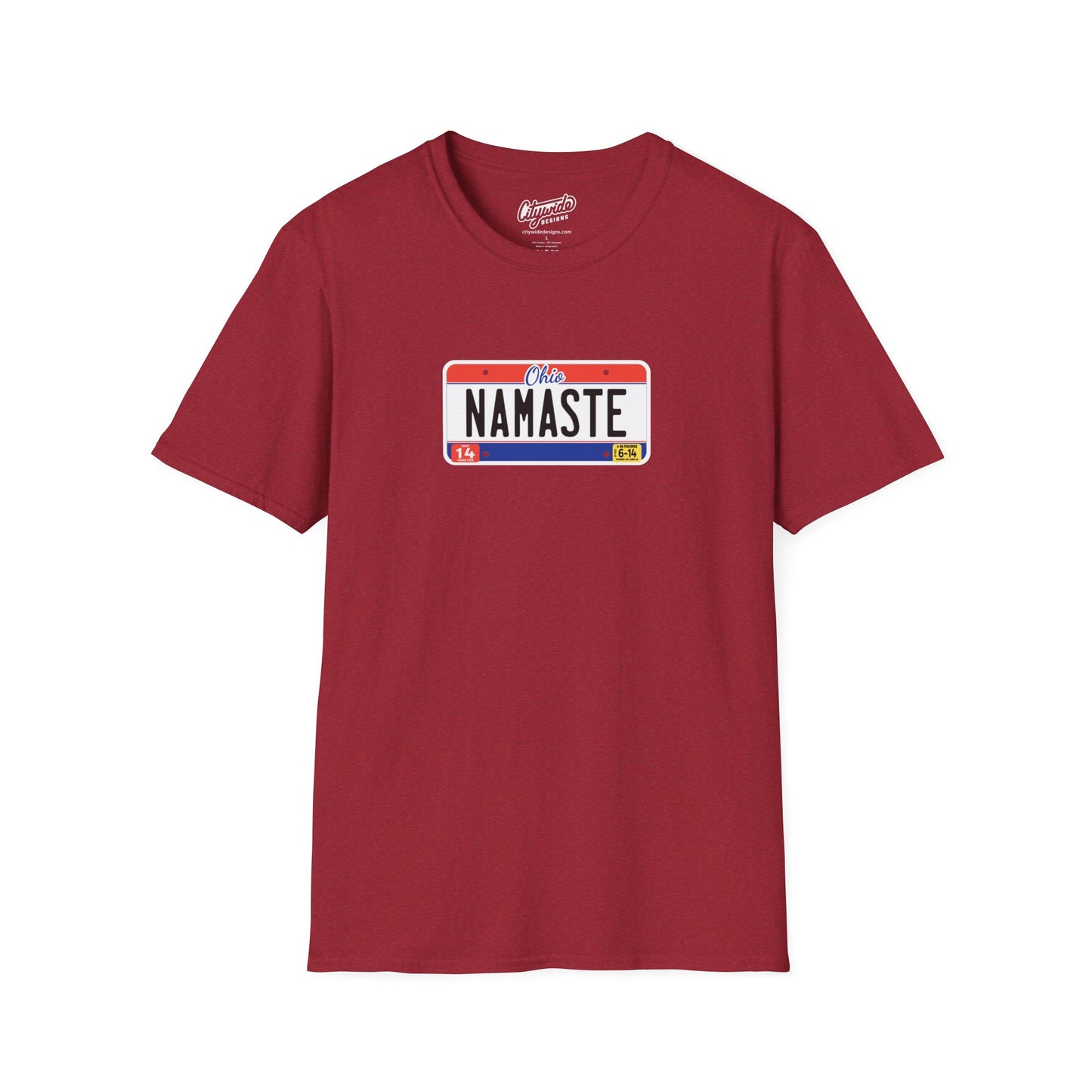 Ohio License Plate Graphic Tee with Namaste Text T-Shirt