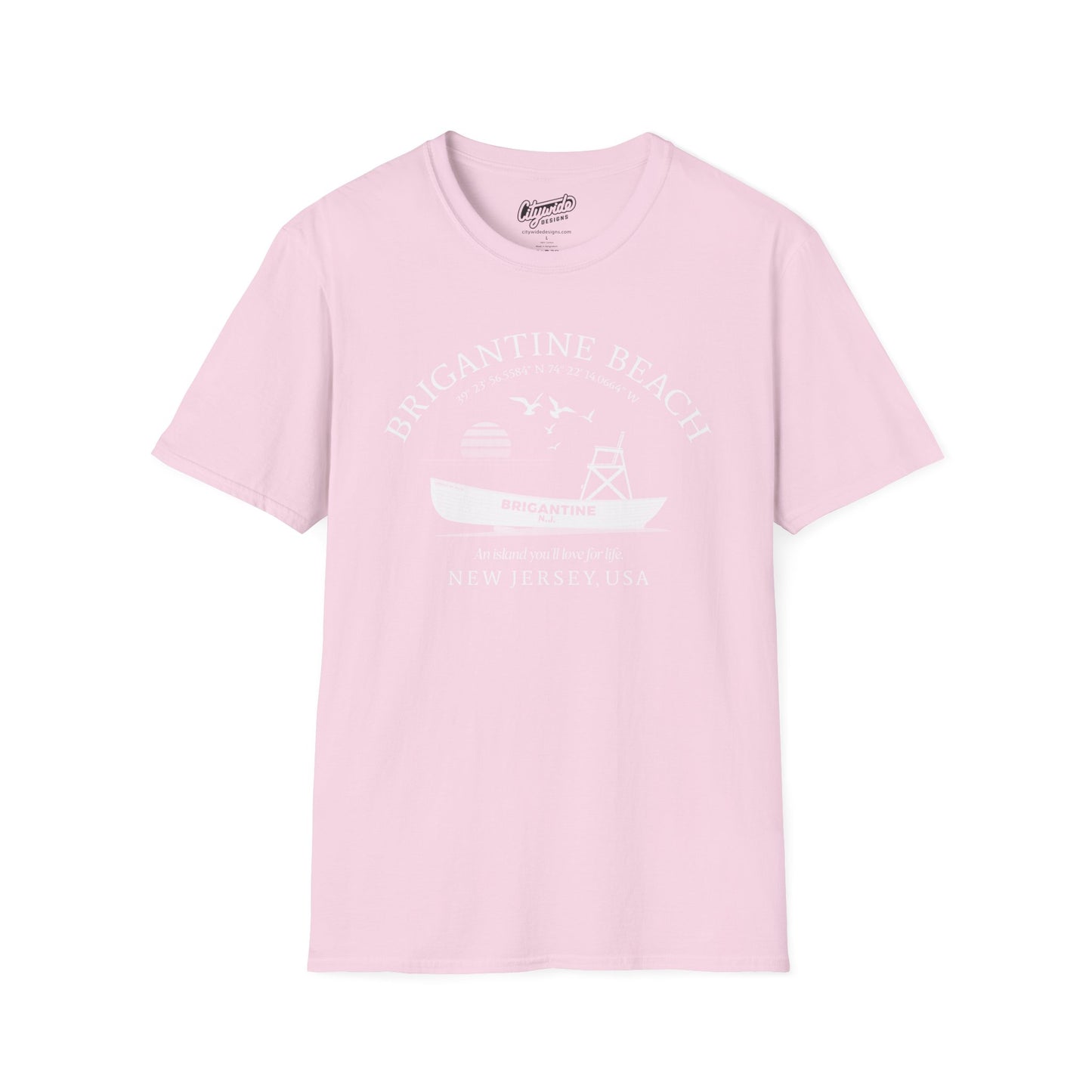 Brigantine Beach Life Boat, Retro Sunset & Sea Gulls T-Shirt