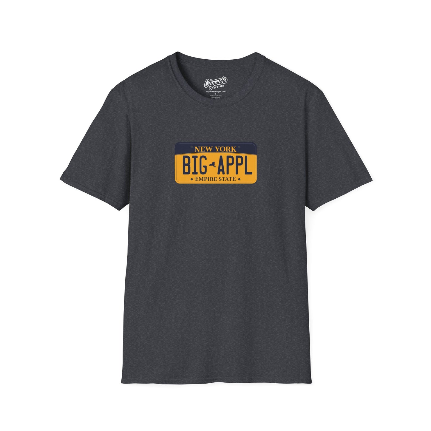 New York License Plate Graphic Tee with Big Appl Text T-Shirt