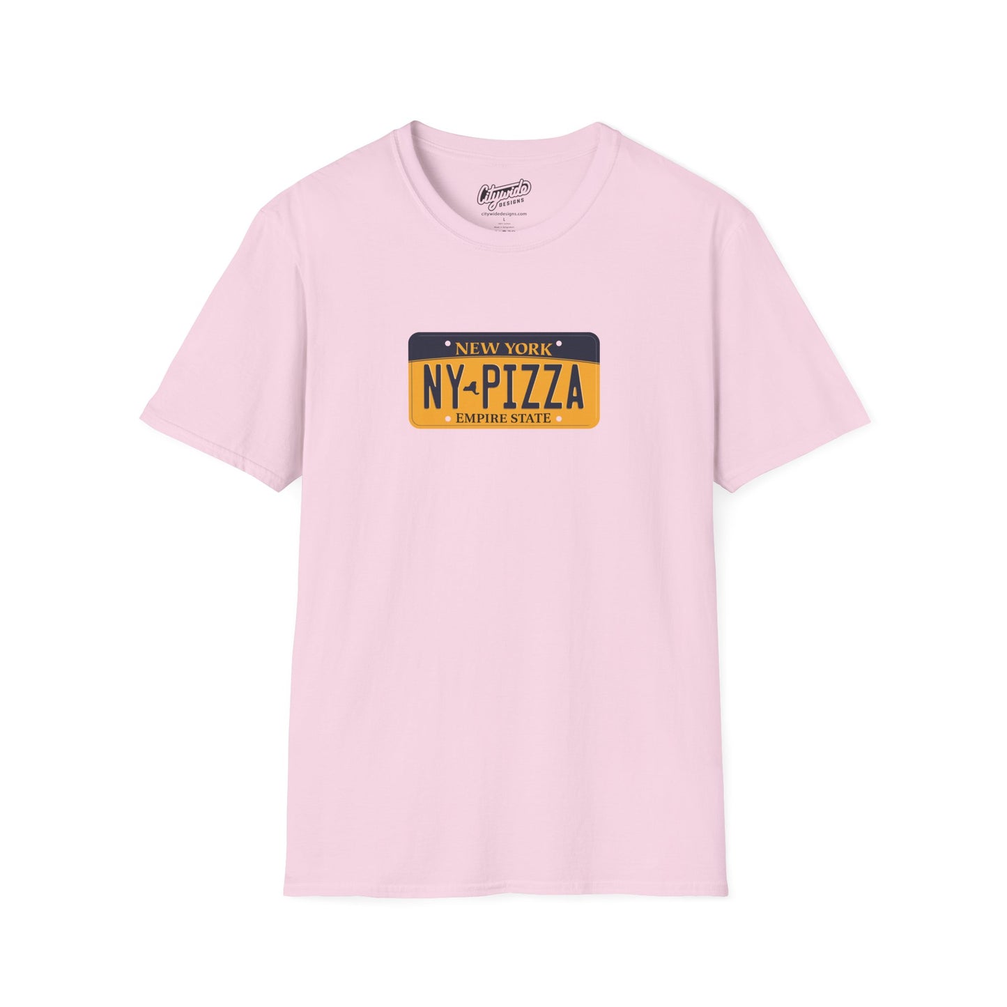 New York License Plate Graphic Tee with NY Pizza Text T-Shirt