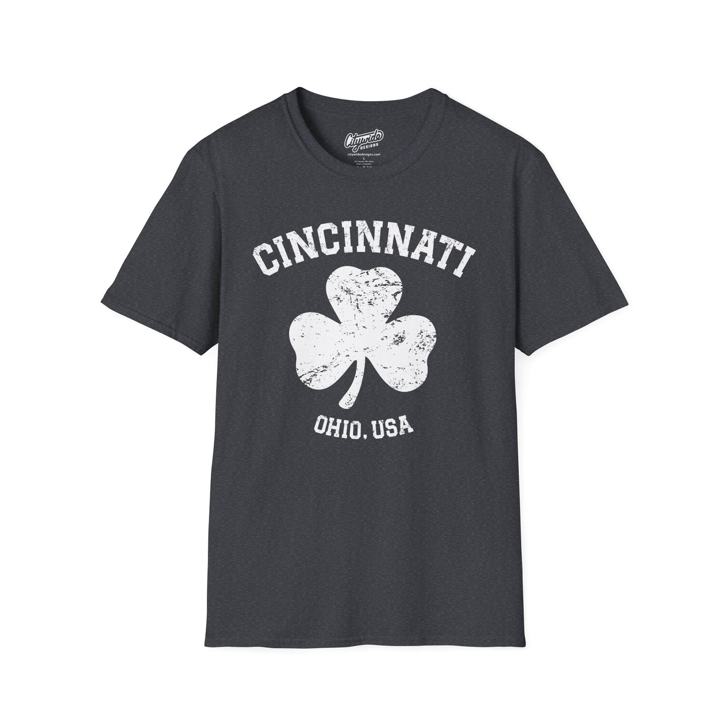 Cincinnati Big Shamrock T-Shirt, White Ink, Great for St. Patricks Day