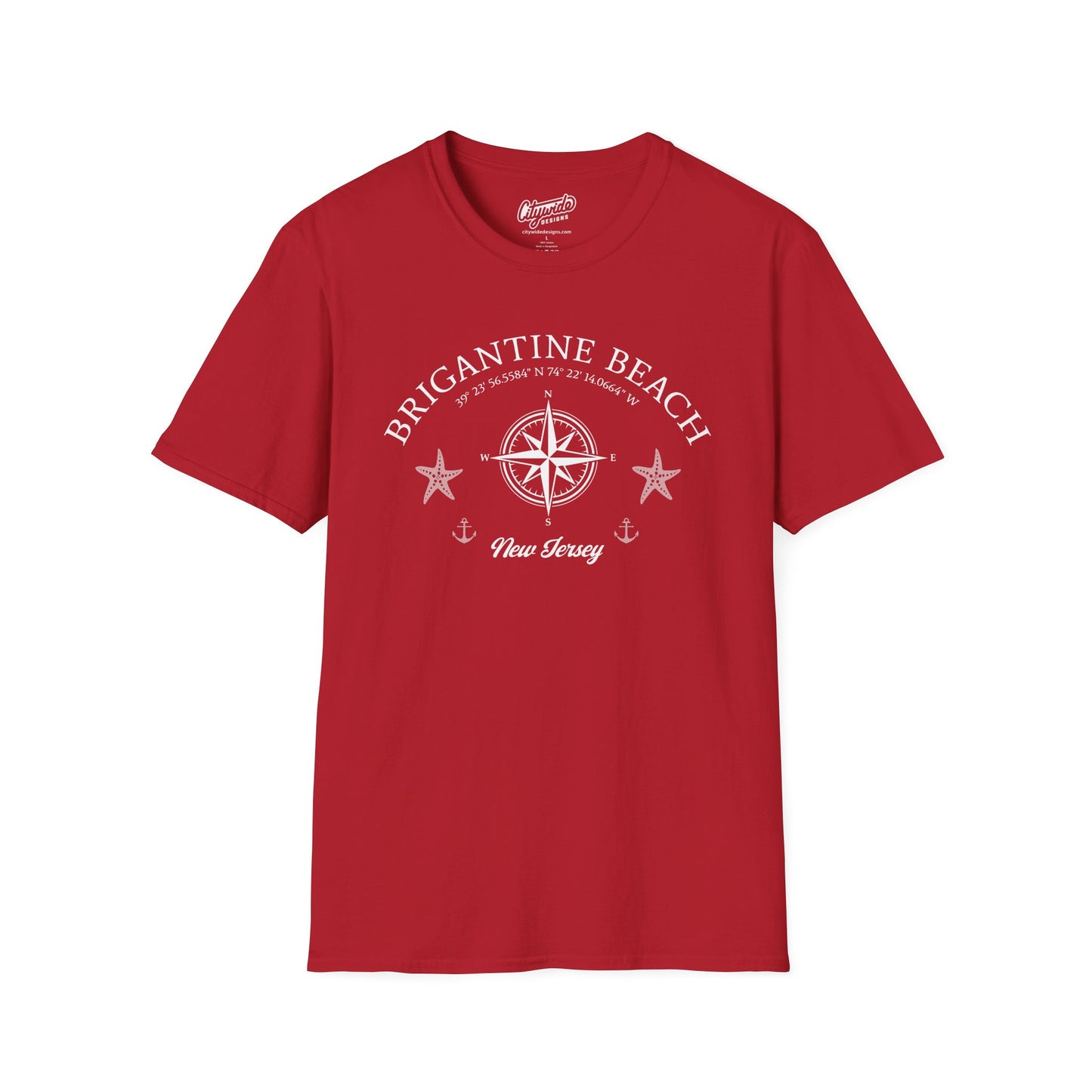Brigantine Beach, New Jersey Nautical Compass & Stars T-Shirt