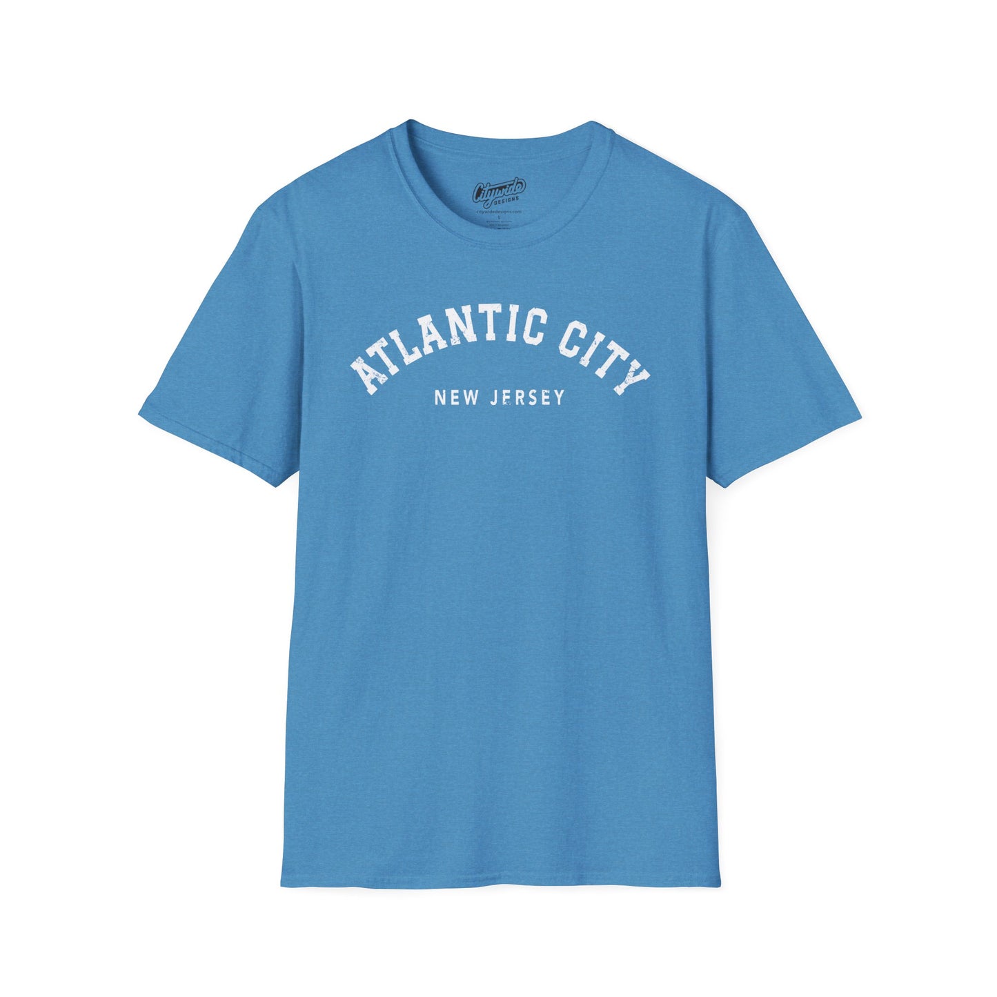 Atlantic City New Jersey, Distressed, Arched Varsity Text T-Shirt