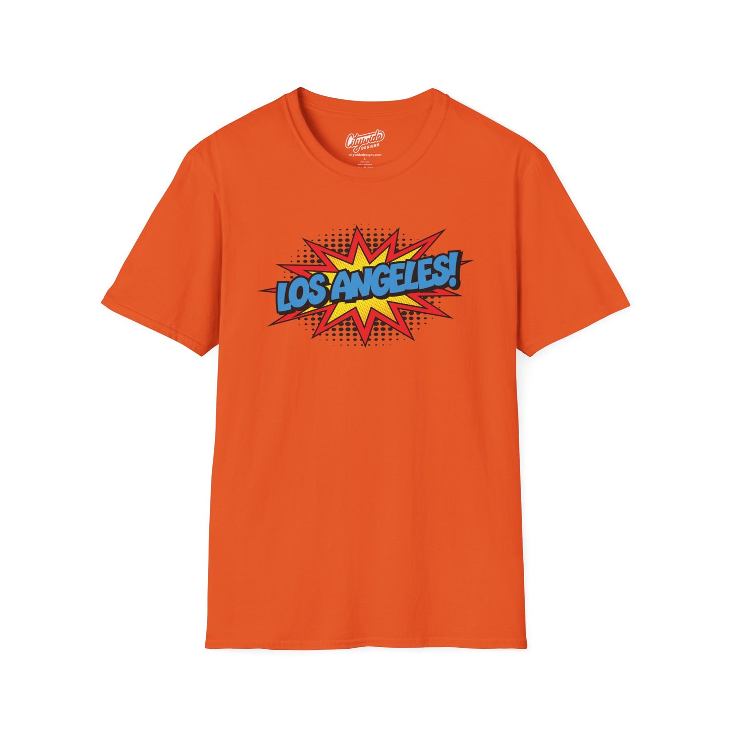 Los Angeles in Pop Art Comic Burst Graphic Tee with Halftone Dots
