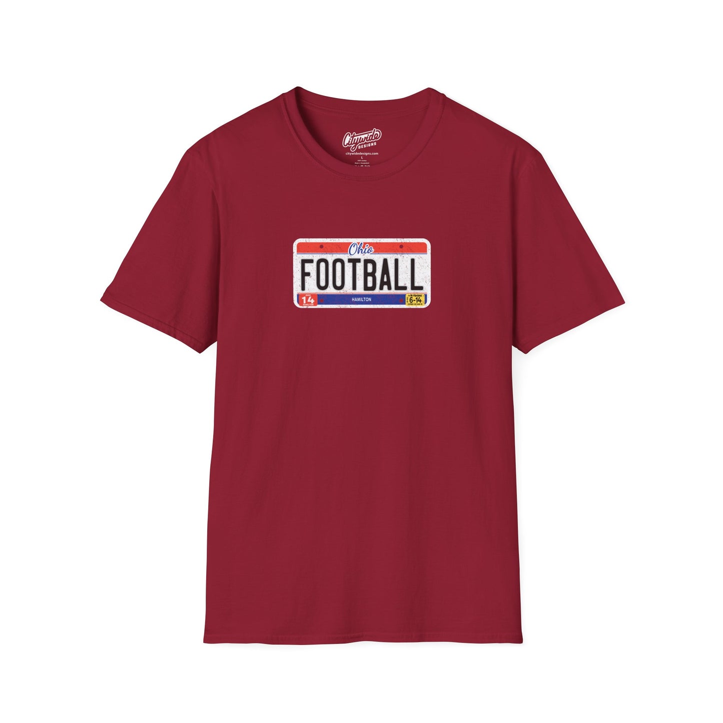 Ohio License Plate Graphic Tee with Football Text T-Shirt