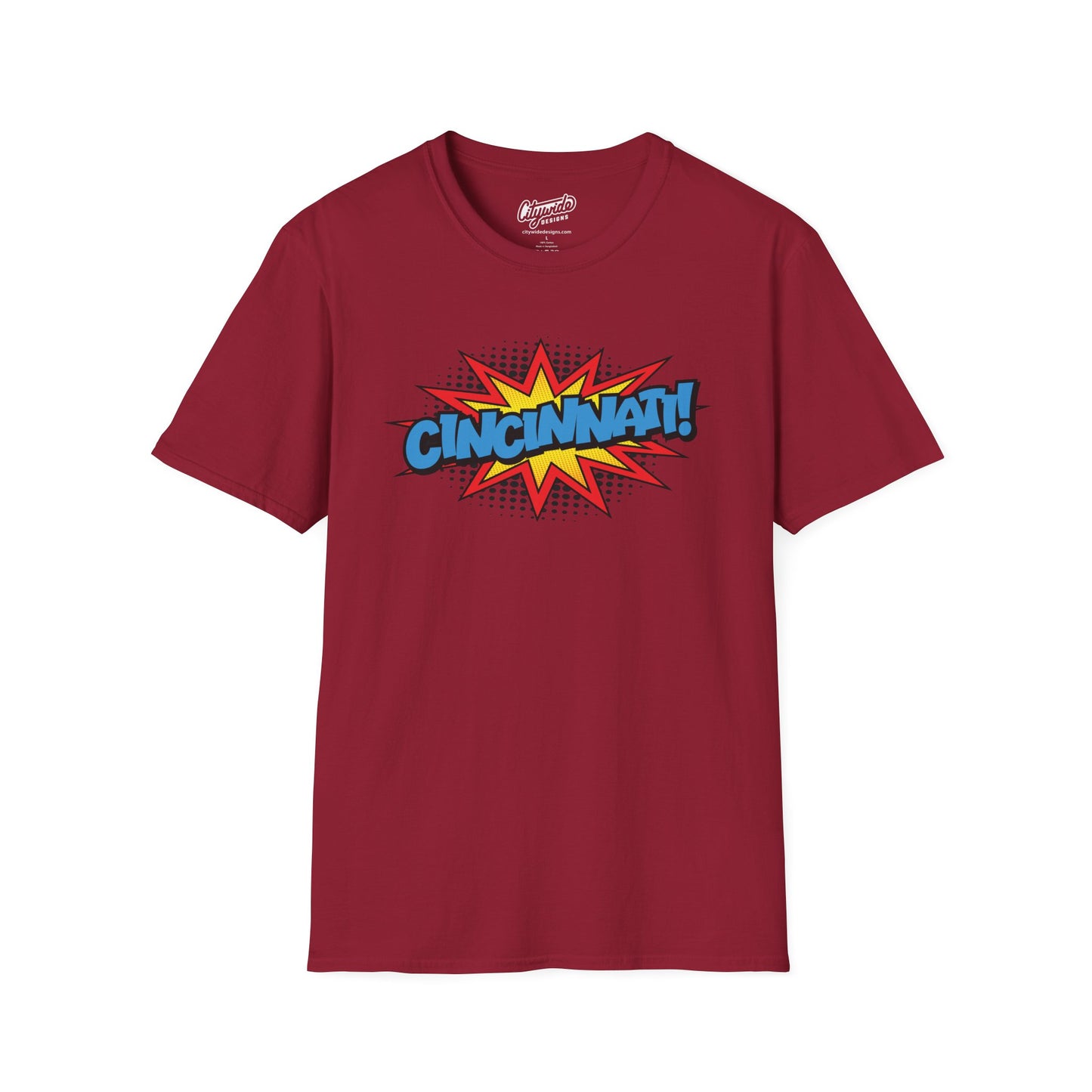 Cincinnati in Pop Art Comic Burst Graphic Tee with Halftone Dots