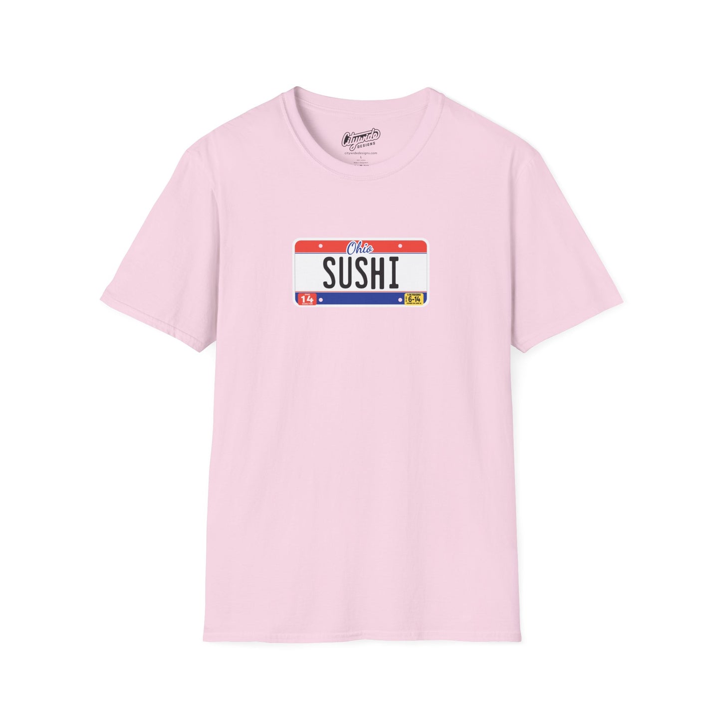 Ohio License Plate Graphic Tee with Sushi Text T-Shirt