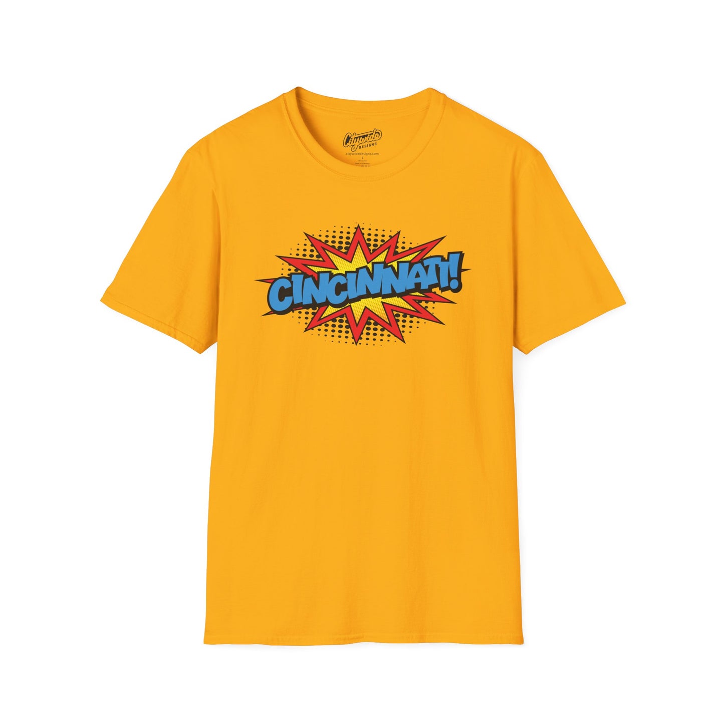 Cincinnati in Pop Art Comic Burst Graphic Tee with Halftone Dots