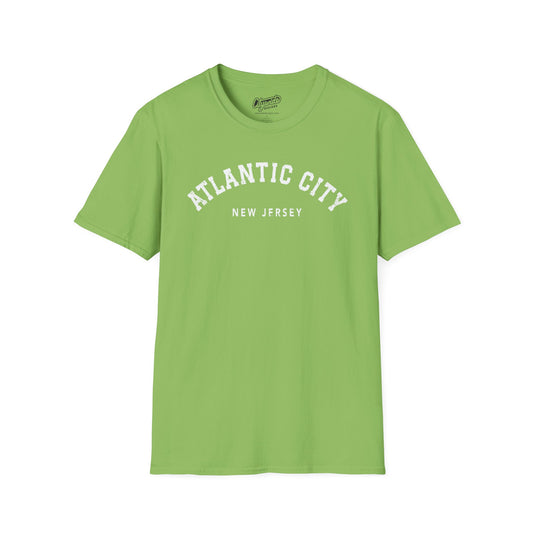 Atlantic City New Jersey, Distressed, Arched Varsity Text T-Shirt