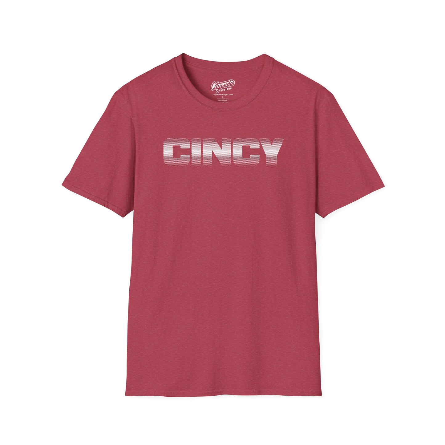 CINCY Pop Art Graphic Tee, Small Halftone Dots On Top & Bottom