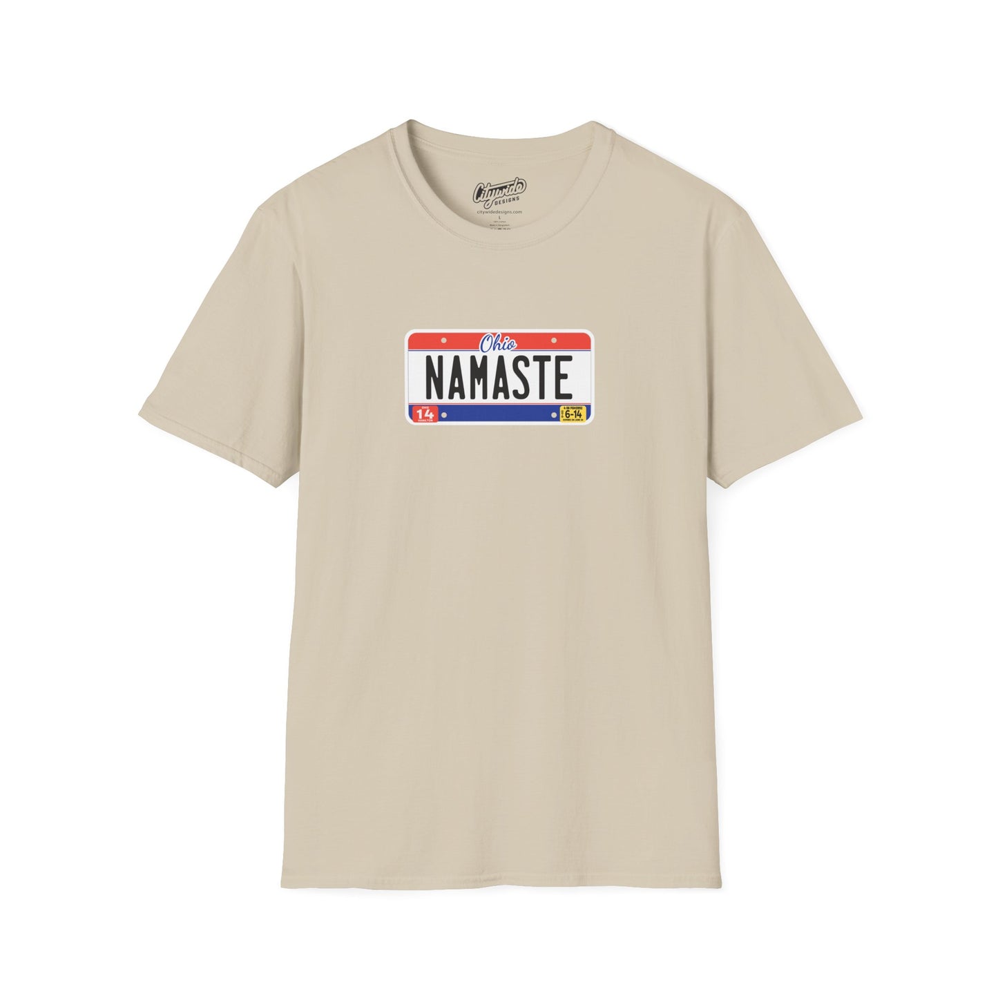 Ohio License Plate Graphic Tee with Namaste Text T-Shirt