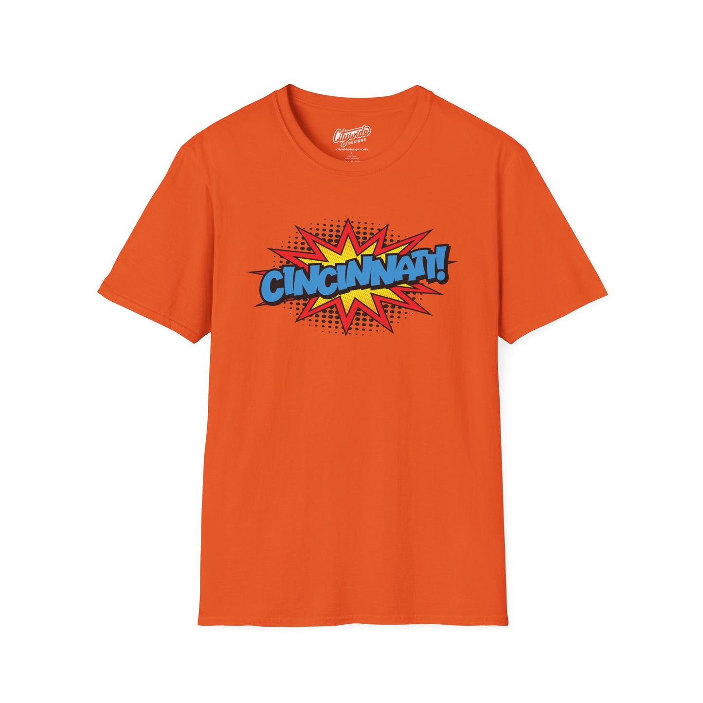 Cincinnati in Pop Art Comic Burst Graphic Tee with Halftone Dots