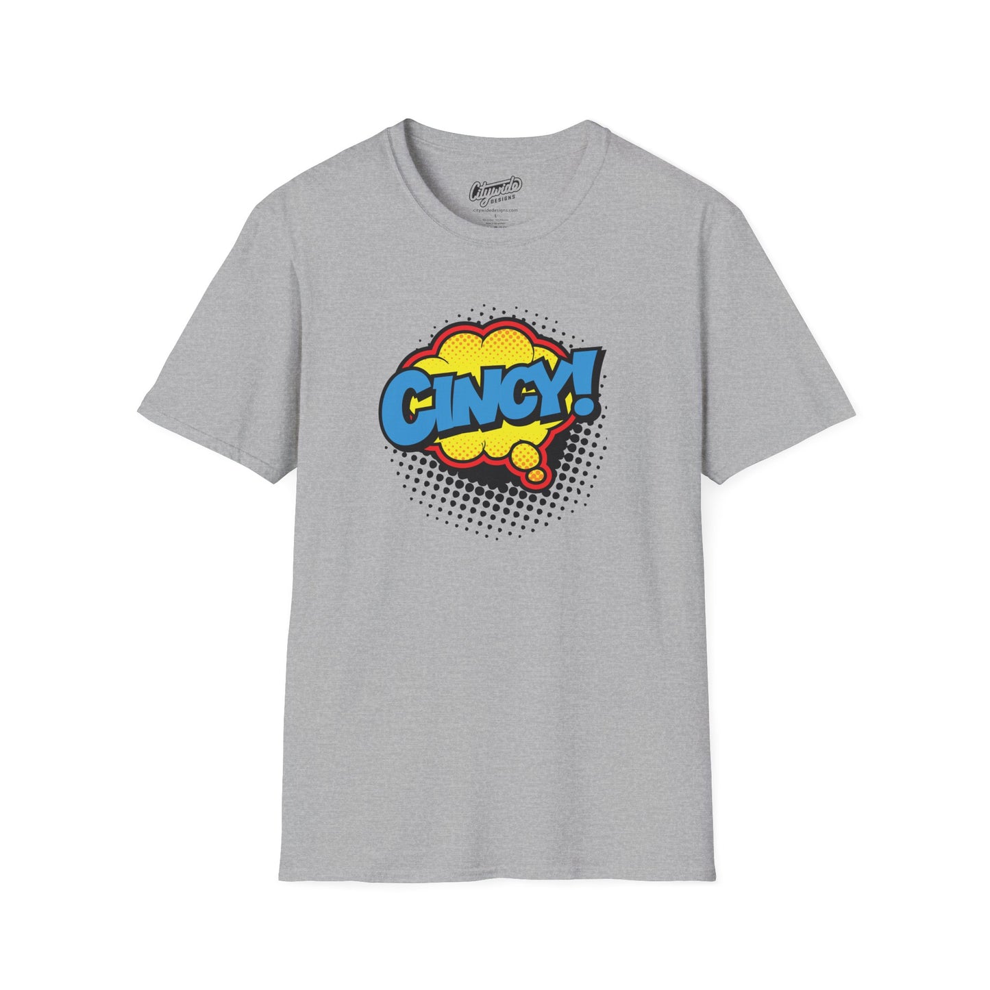 Cincy in Pop Art Comic Word Bubble Graphic Tee with Halftone Dots