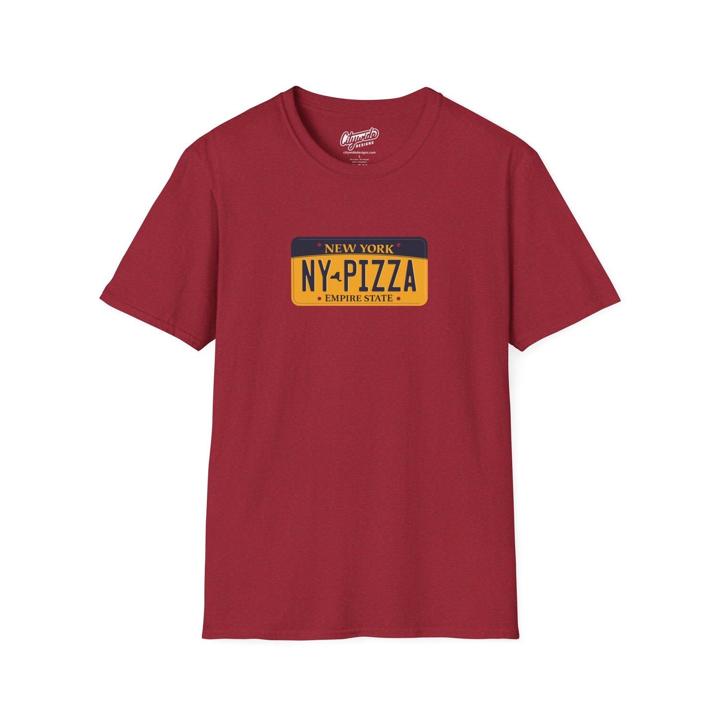 New York License Plate Graphic Tee with NY Pizza Text T-Shirt