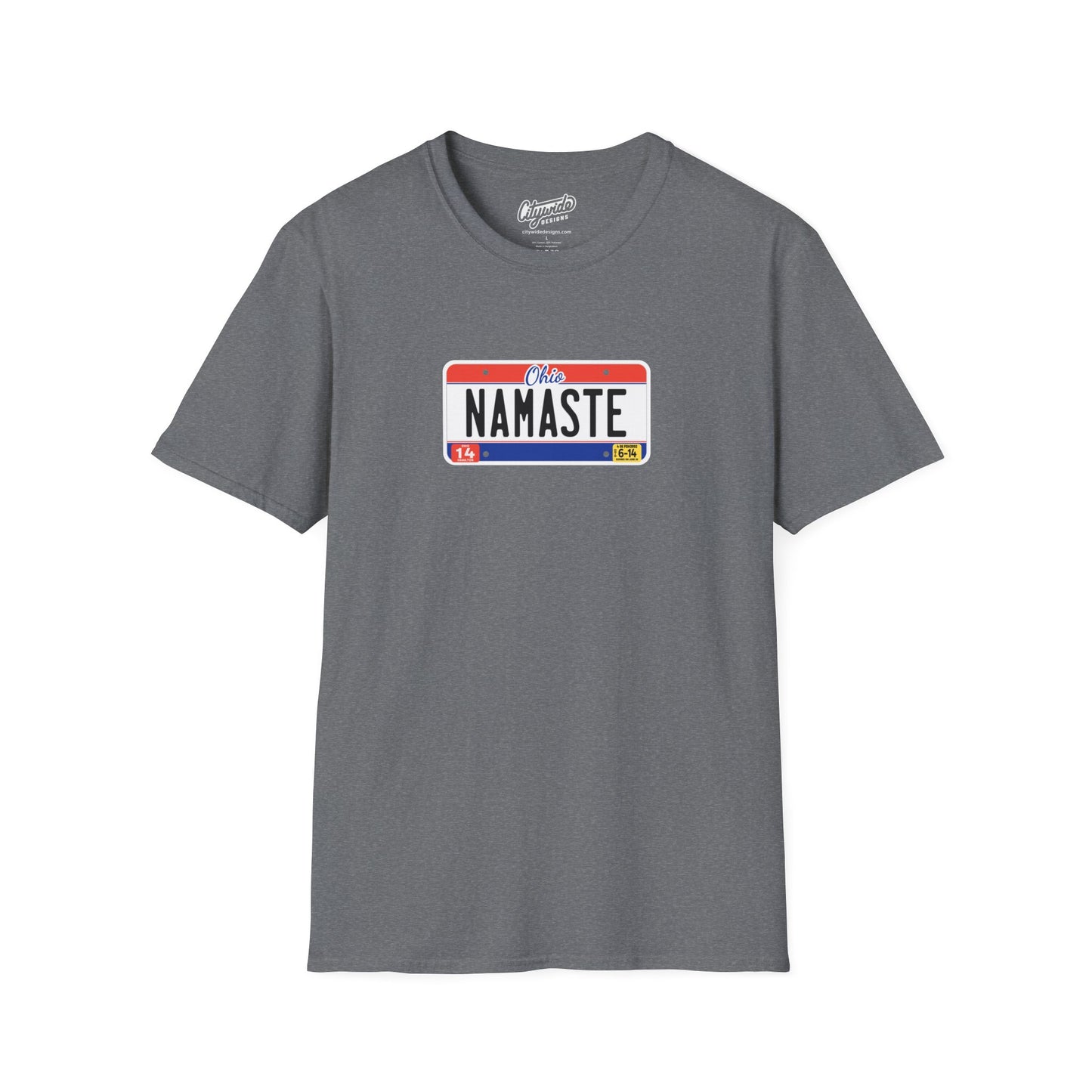 Ohio License Plate Graphic Tee with Namaste Text T-Shirt