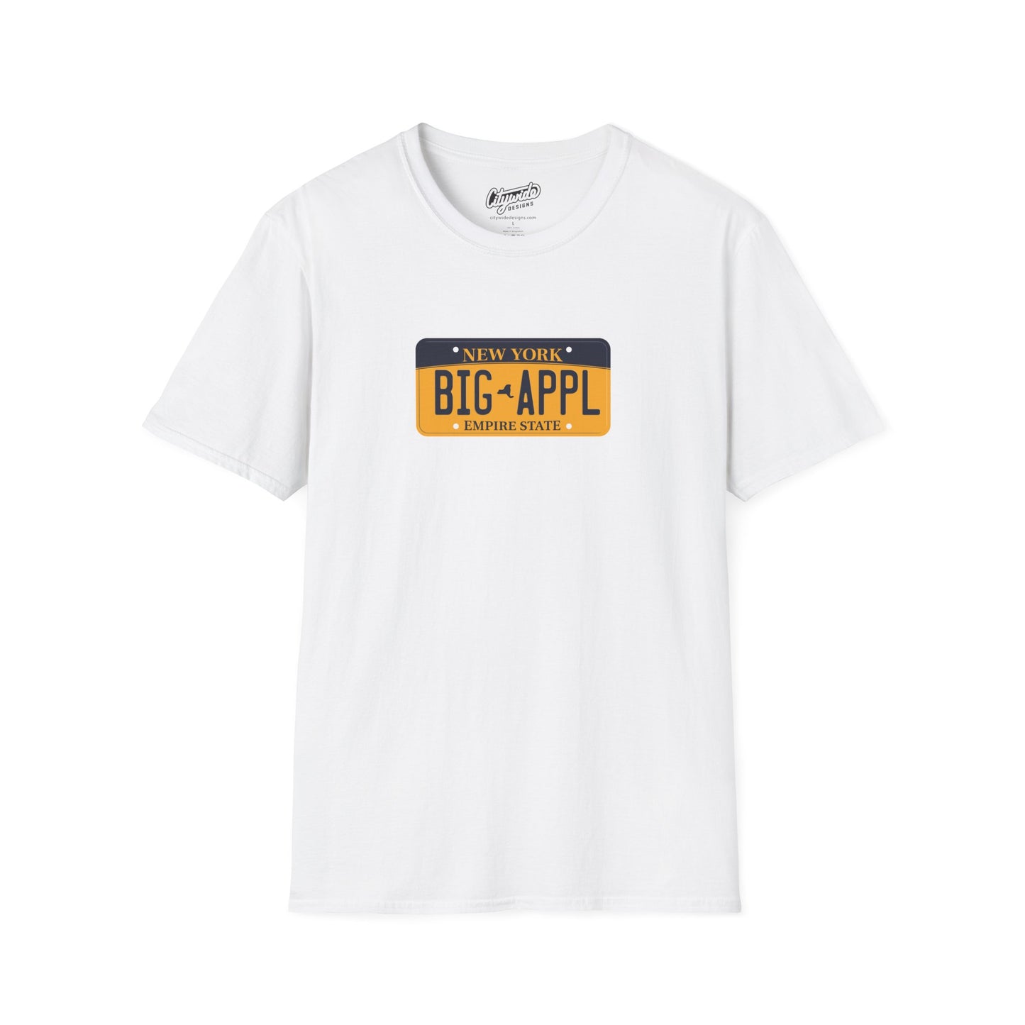 New York License Plate Graphic Tee with Big Appl Text T-Shirt