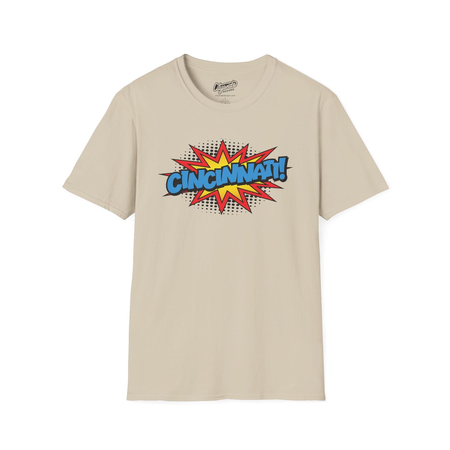 Cincinnati in Pop Art Comic Burst Graphic Tee with Halftone Dots