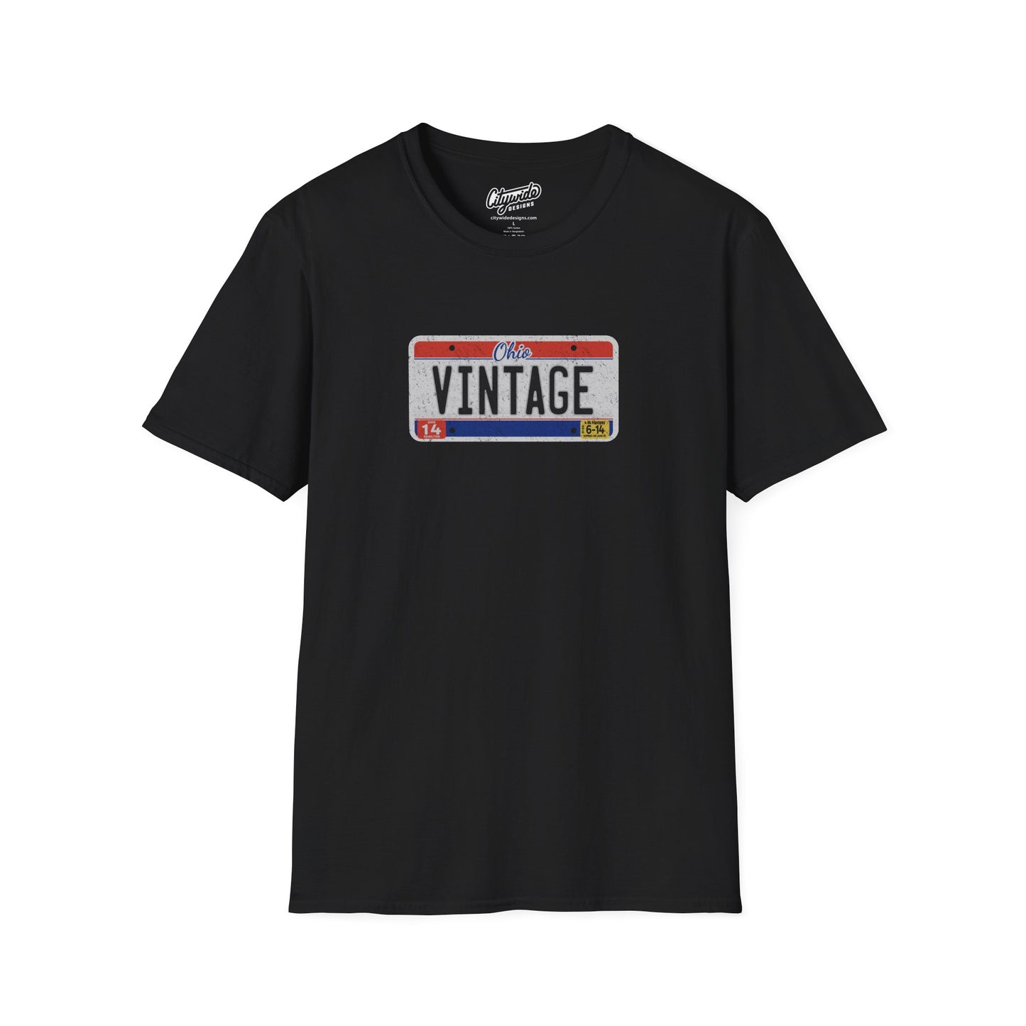 Faded Ohio License Plate Graphic Tee with Vintage Text