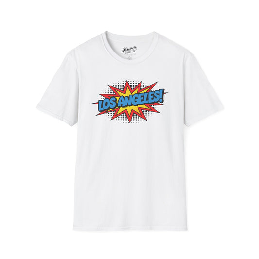 Los Angeles in Pop Art Comic Burst Graphic Tee with Halftone Dots