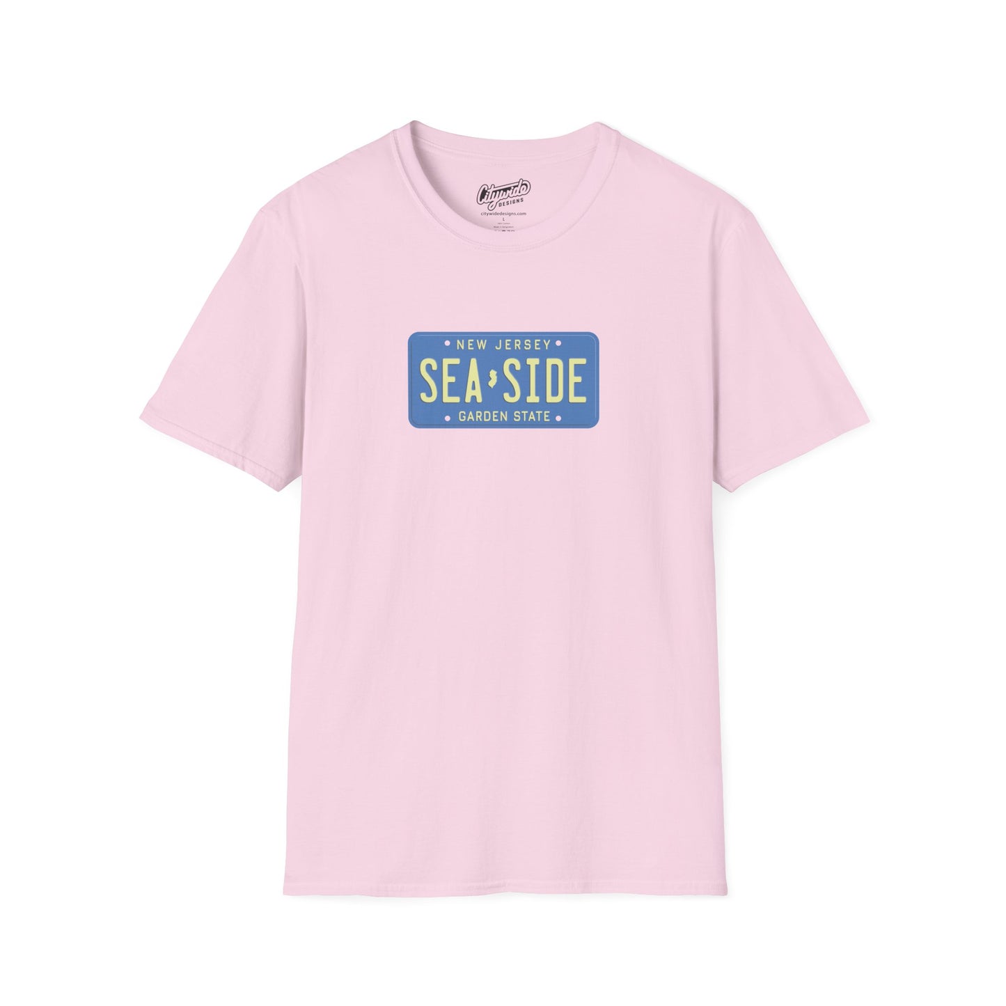 New Jersey Personalized License Plate Graphic Tee with Seaside Text