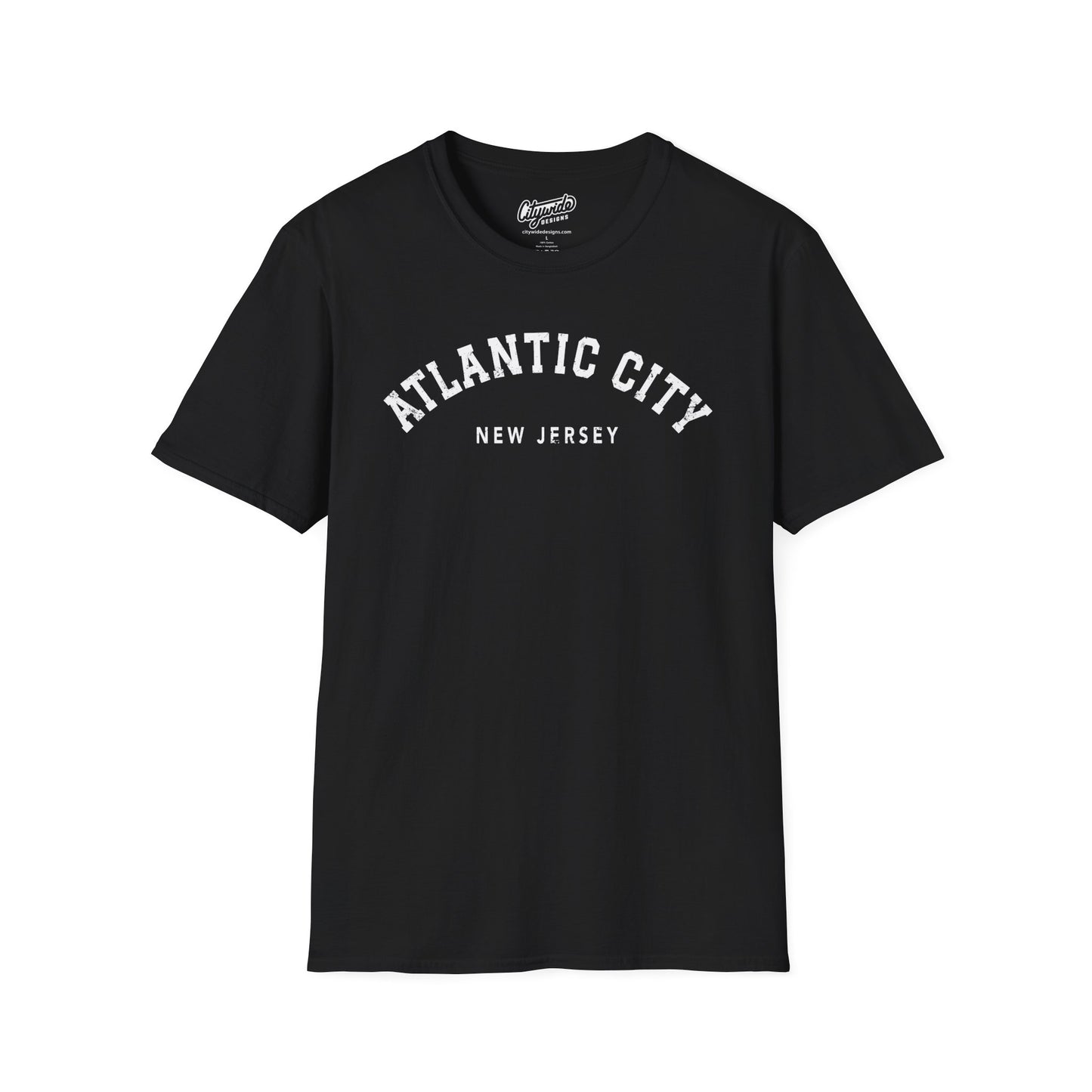 Atlantic City New Jersey, Distressed, Arched Varsity Text T-Shirt
