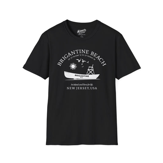 Brigantine, NJ, Beach Patrol Boat, Setting Sun T-Shirt