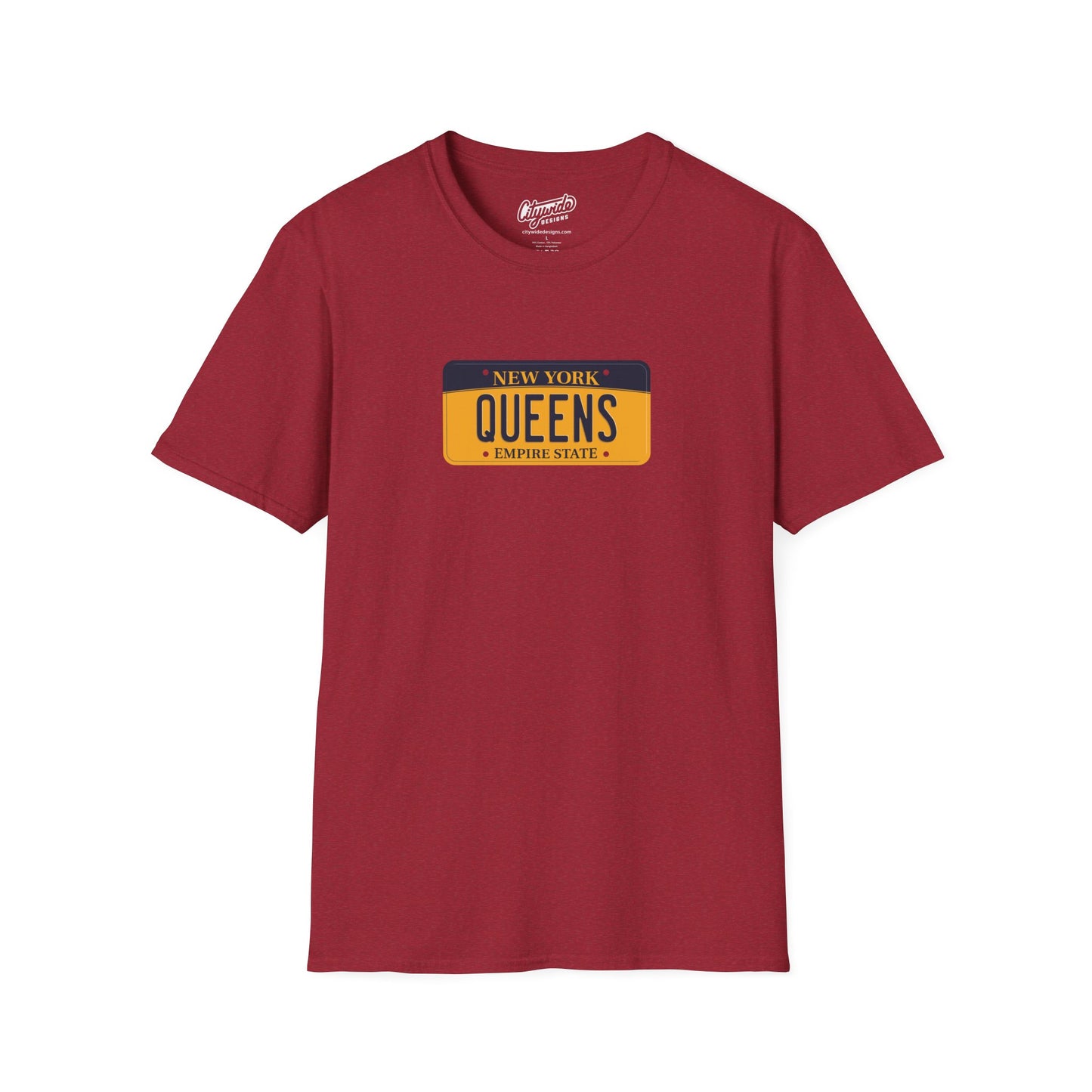 New York License Plate Graphic Tee with Queens Text T-Shirt