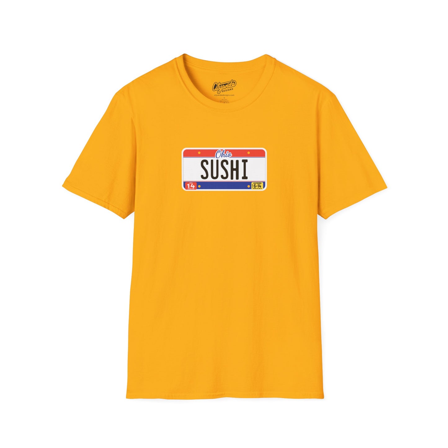Ohio License Plate Graphic Tee with Sushi Text T-Shirt