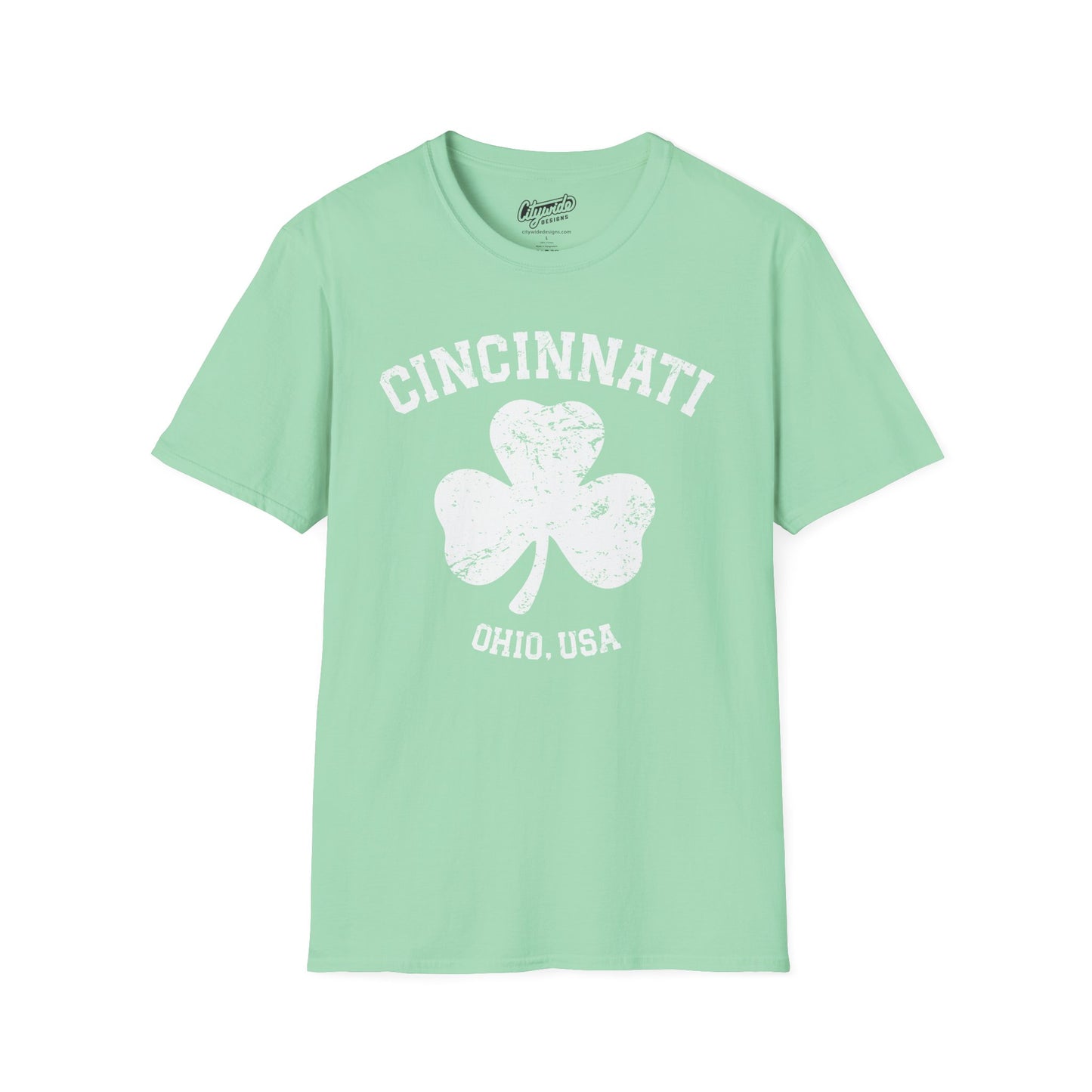 Cincinnati Big Shamrock T-Shirt, White Ink, Great for St. Patricks Day