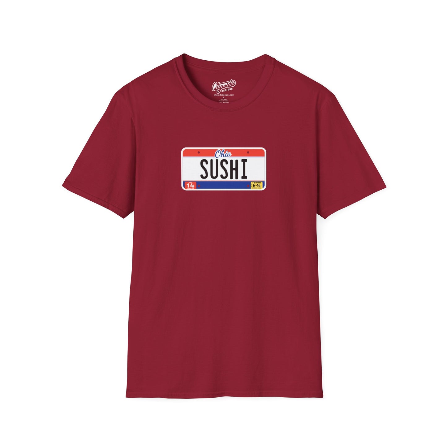 Ohio License Plate Graphic Tee with Sushi Text T-Shirt