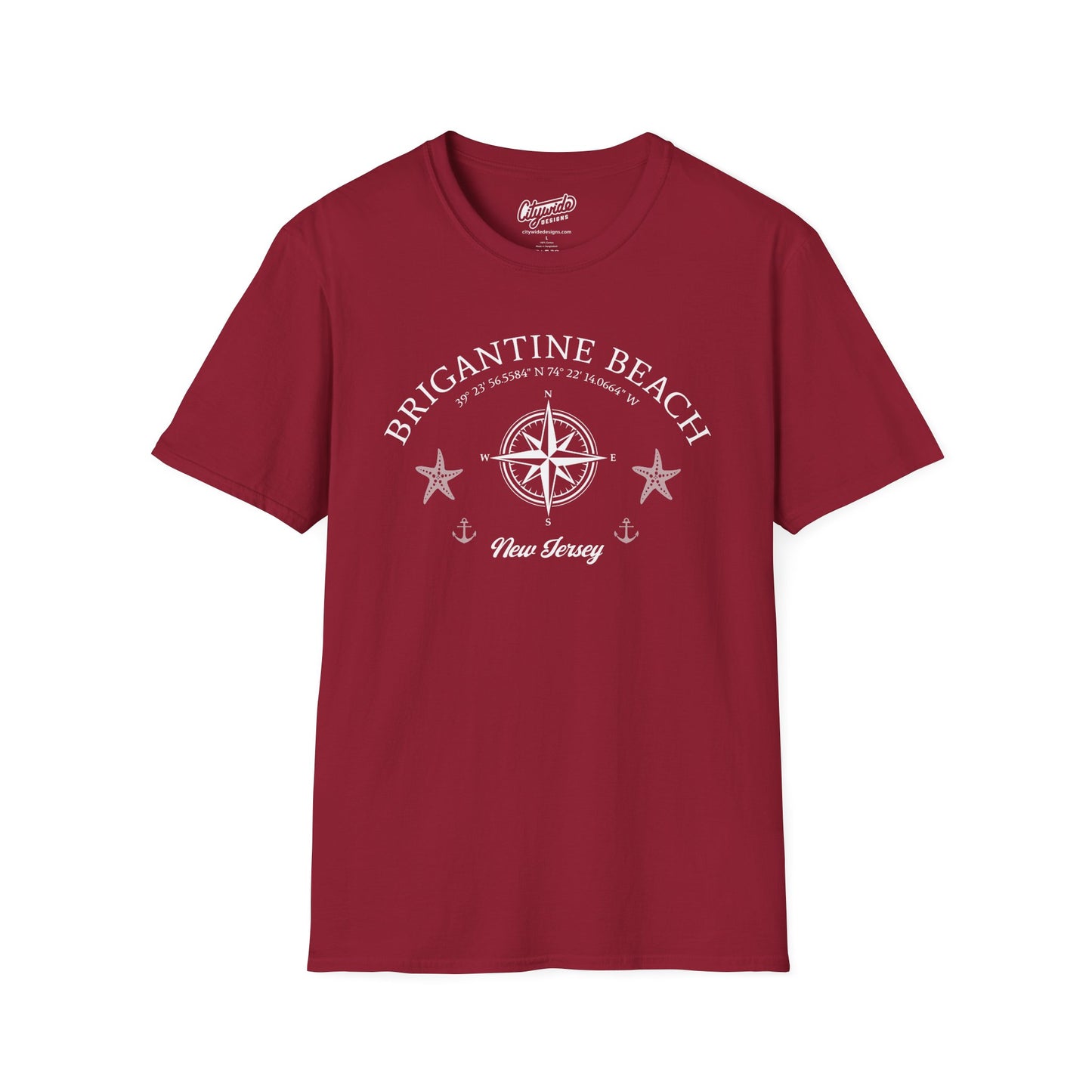 Brigantine Beach, New Jersey Nautical Compass & Stars T-Shirt