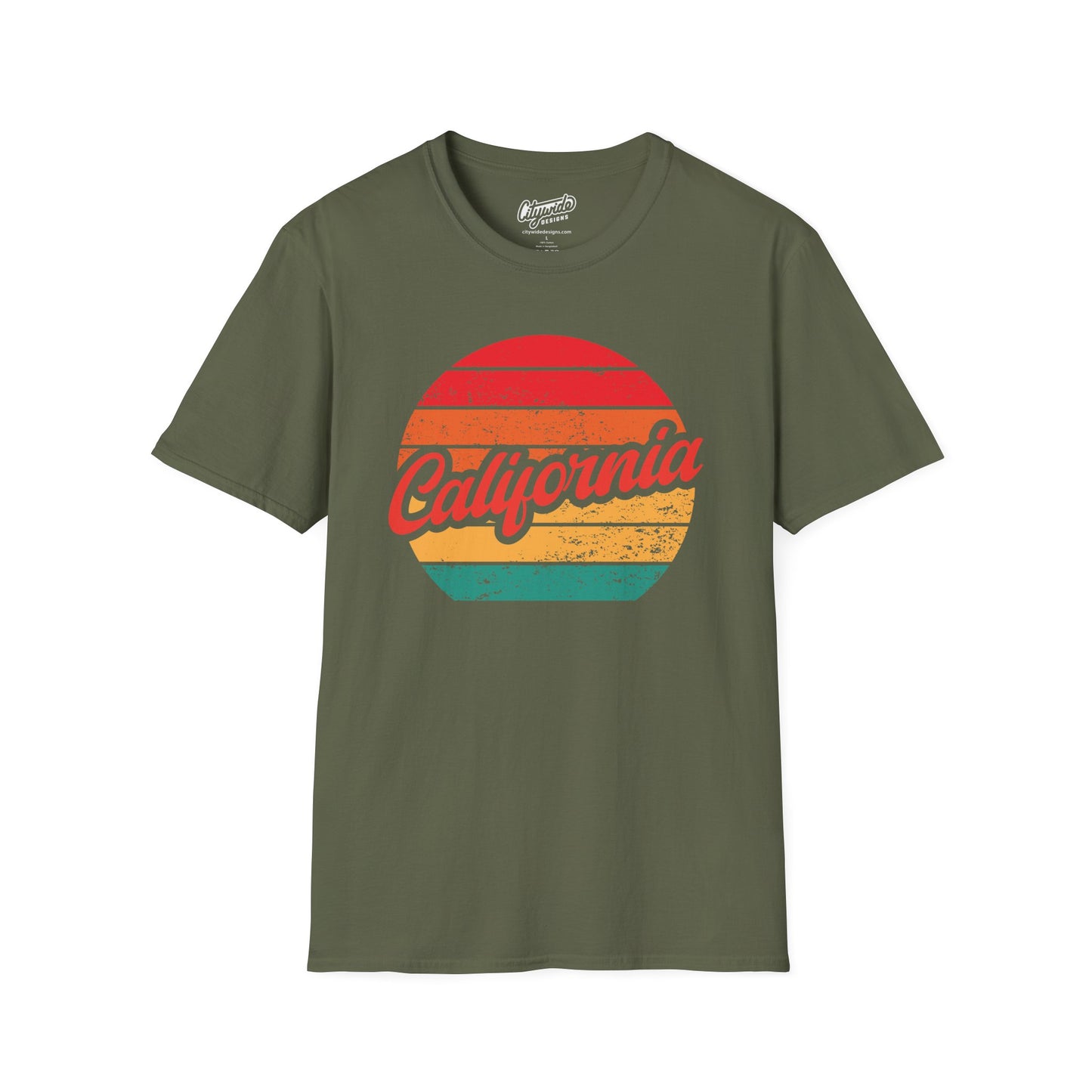 California, Colorful Retro Sunset Graphic T-Shirt