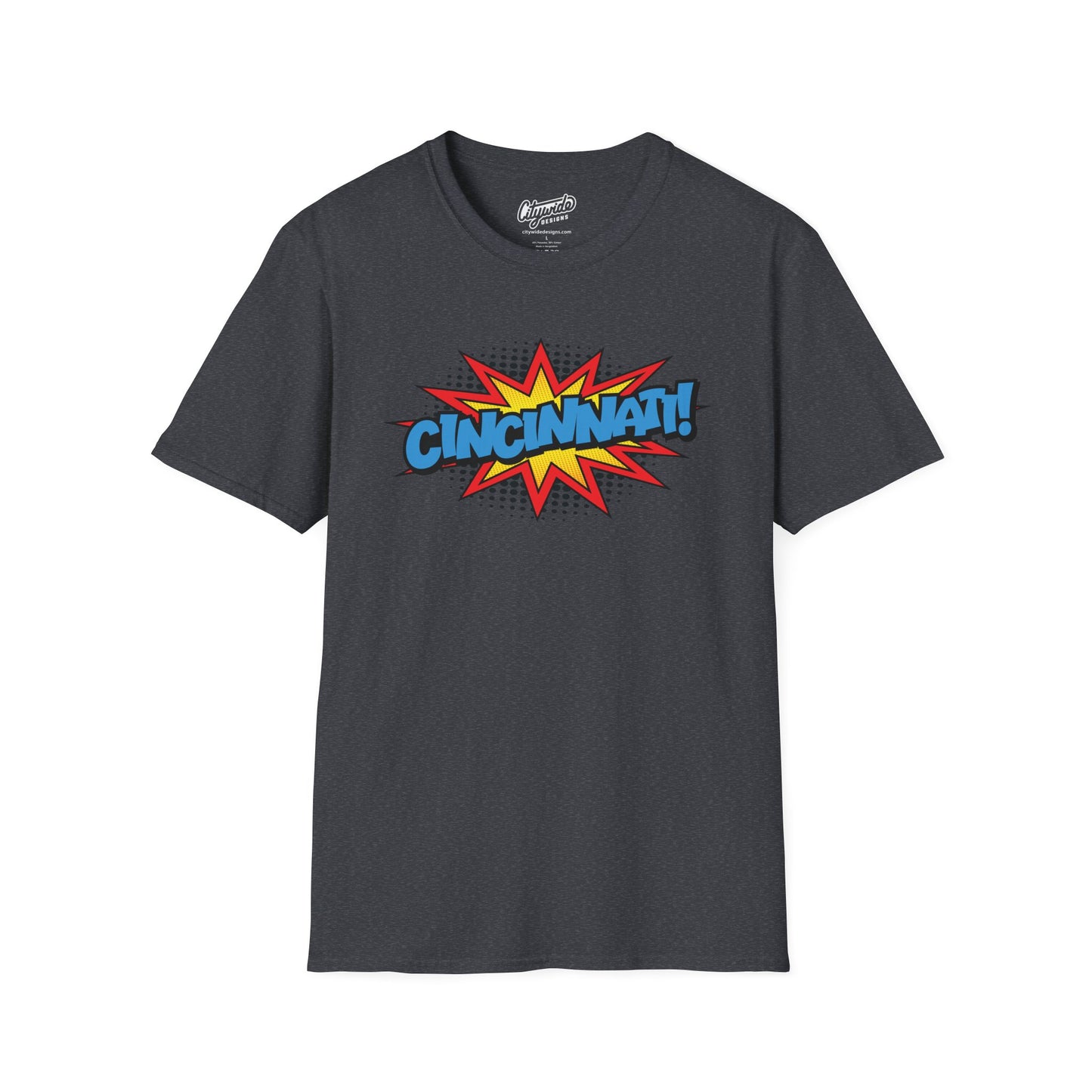 Cincinnati in Pop Art Comic Burst Graphic Tee with Halftone Dots