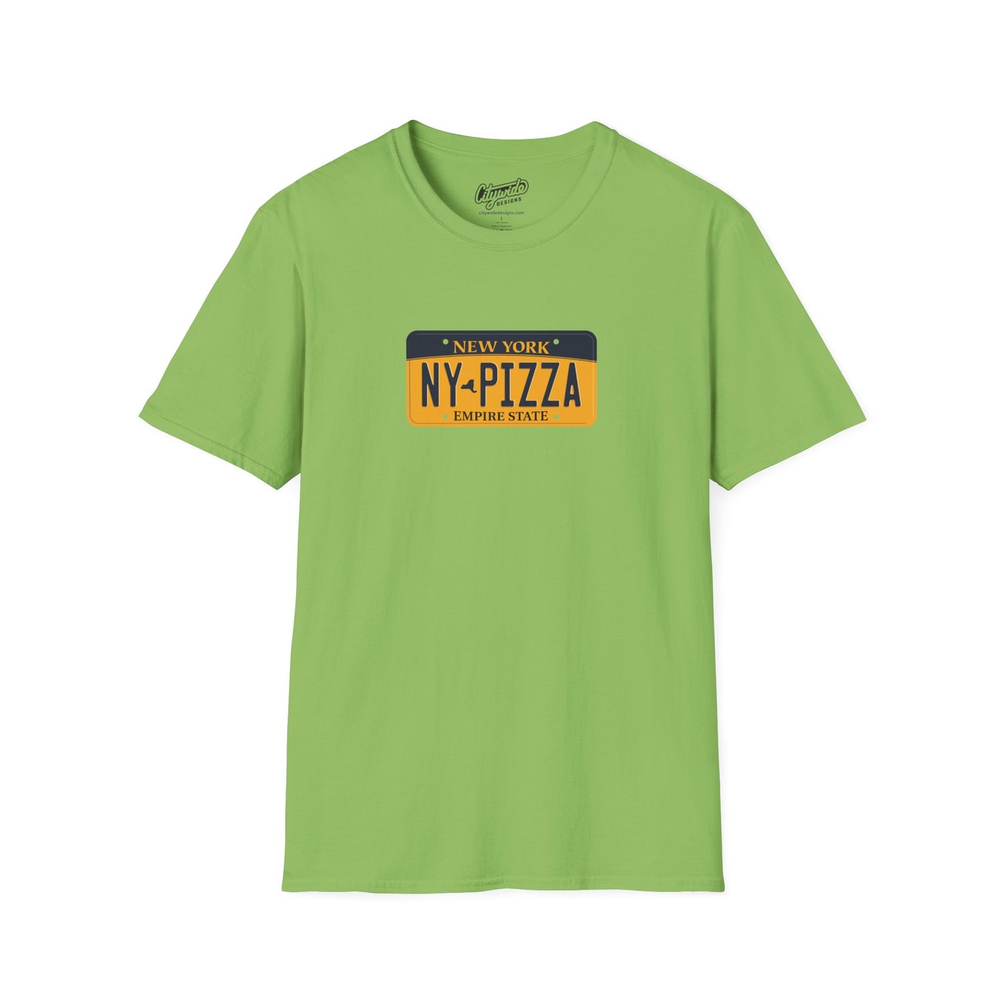 New York License Plate Graphic Tee with NY Pizza Text T-Shirt