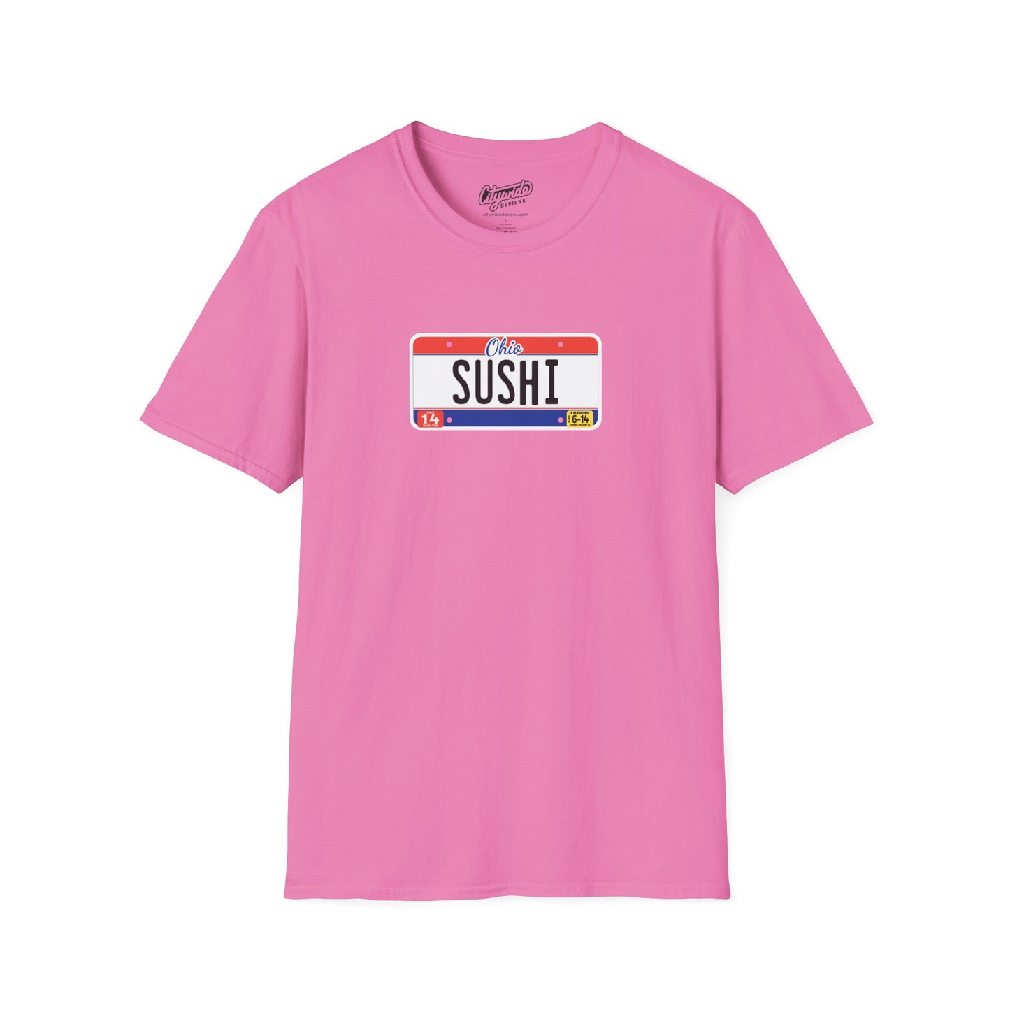 Ohio License Plate Graphic Tee with Sushi Text T-Shirt