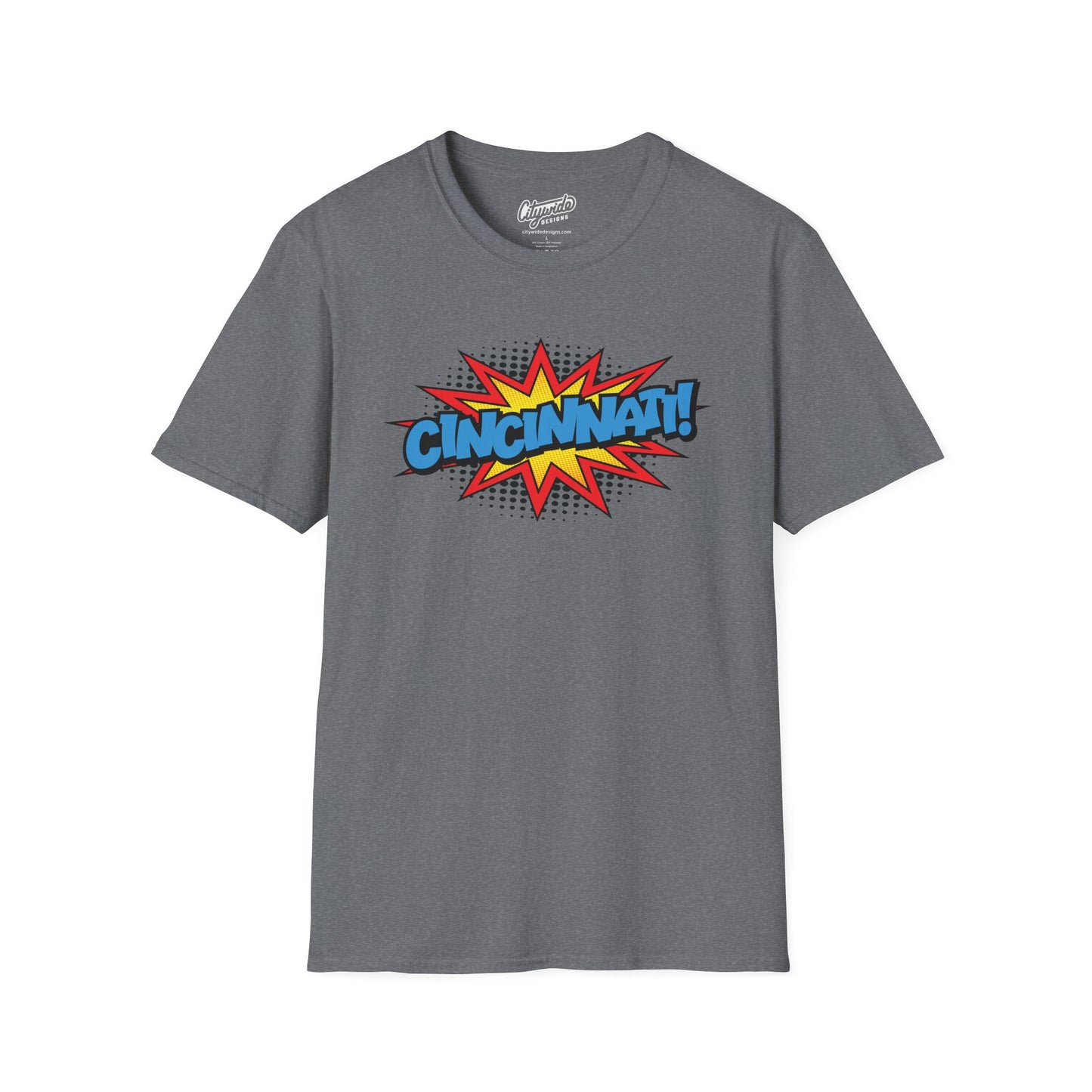 Cincinnati in Pop Art Comic Burst Graphic Tee with Halftone Dots