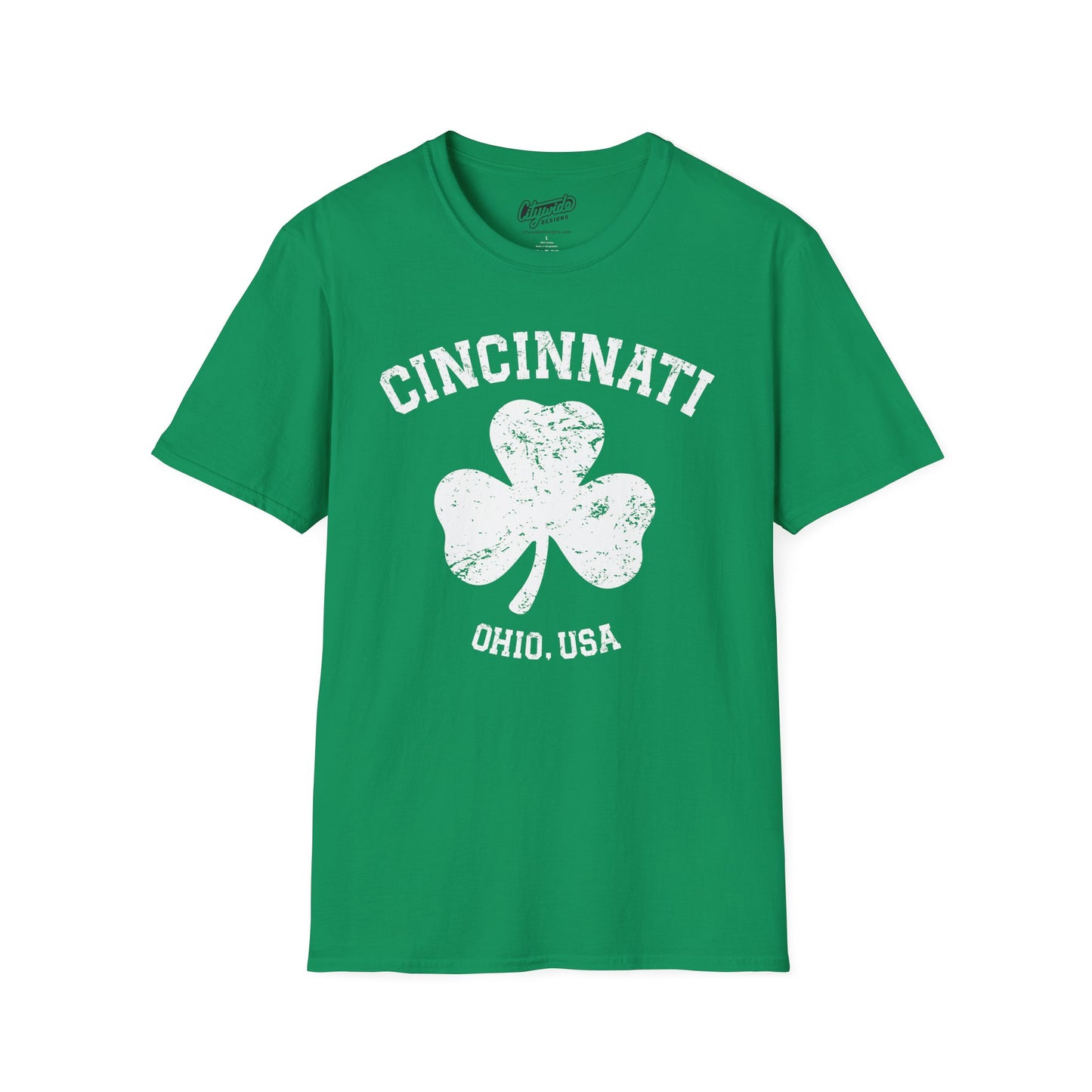 Cincinnati Big Shamrock T-Shirt, White Ink, Great for St. Patricks Day