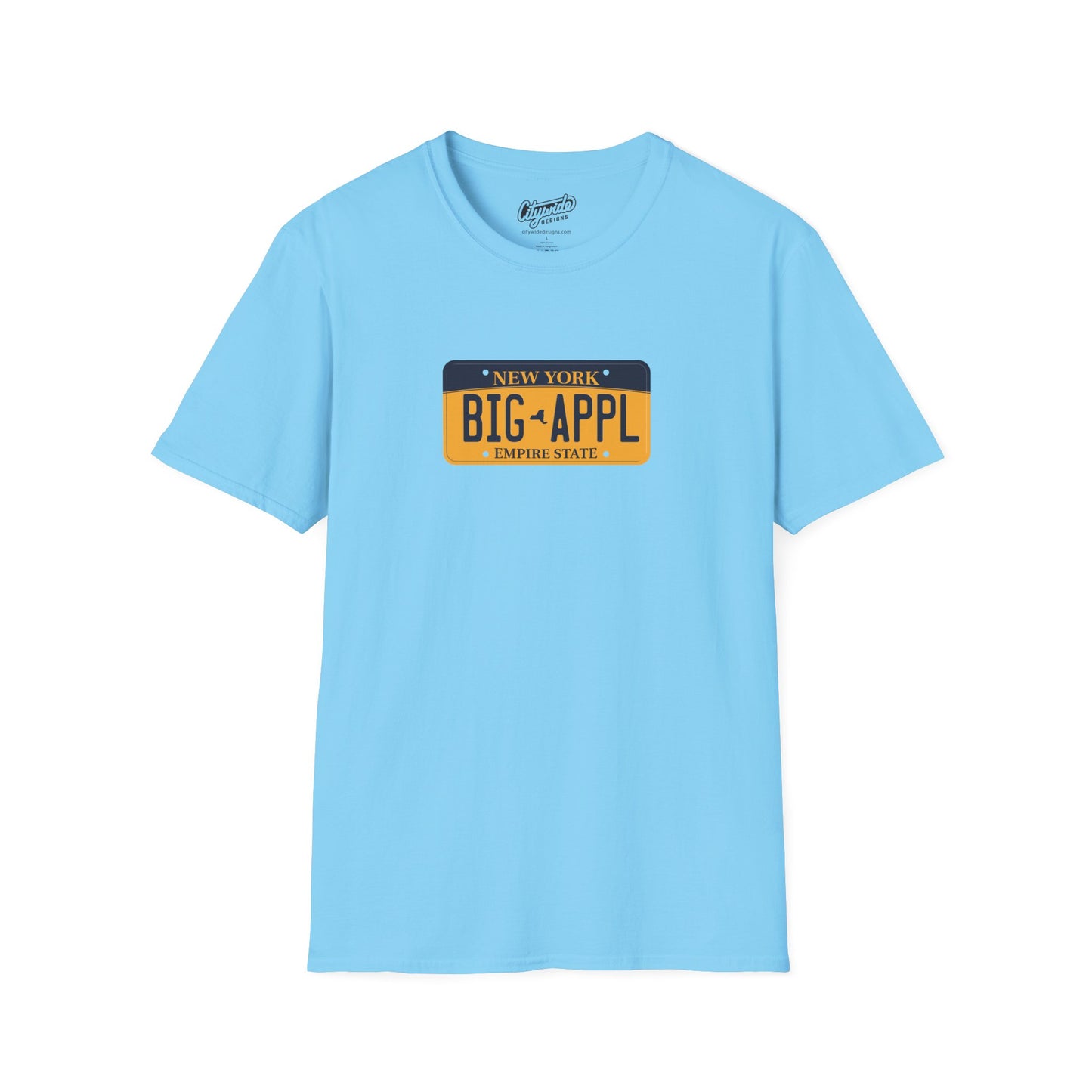 New York License Plate Graphic Tee with Big Appl Text T-Shirt