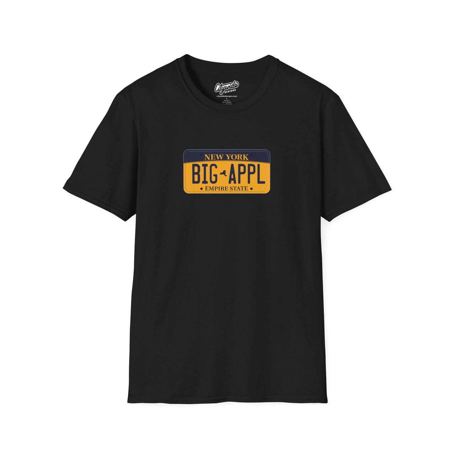 New York License Plate Graphic Tee with Big Appl Text T-Shirt