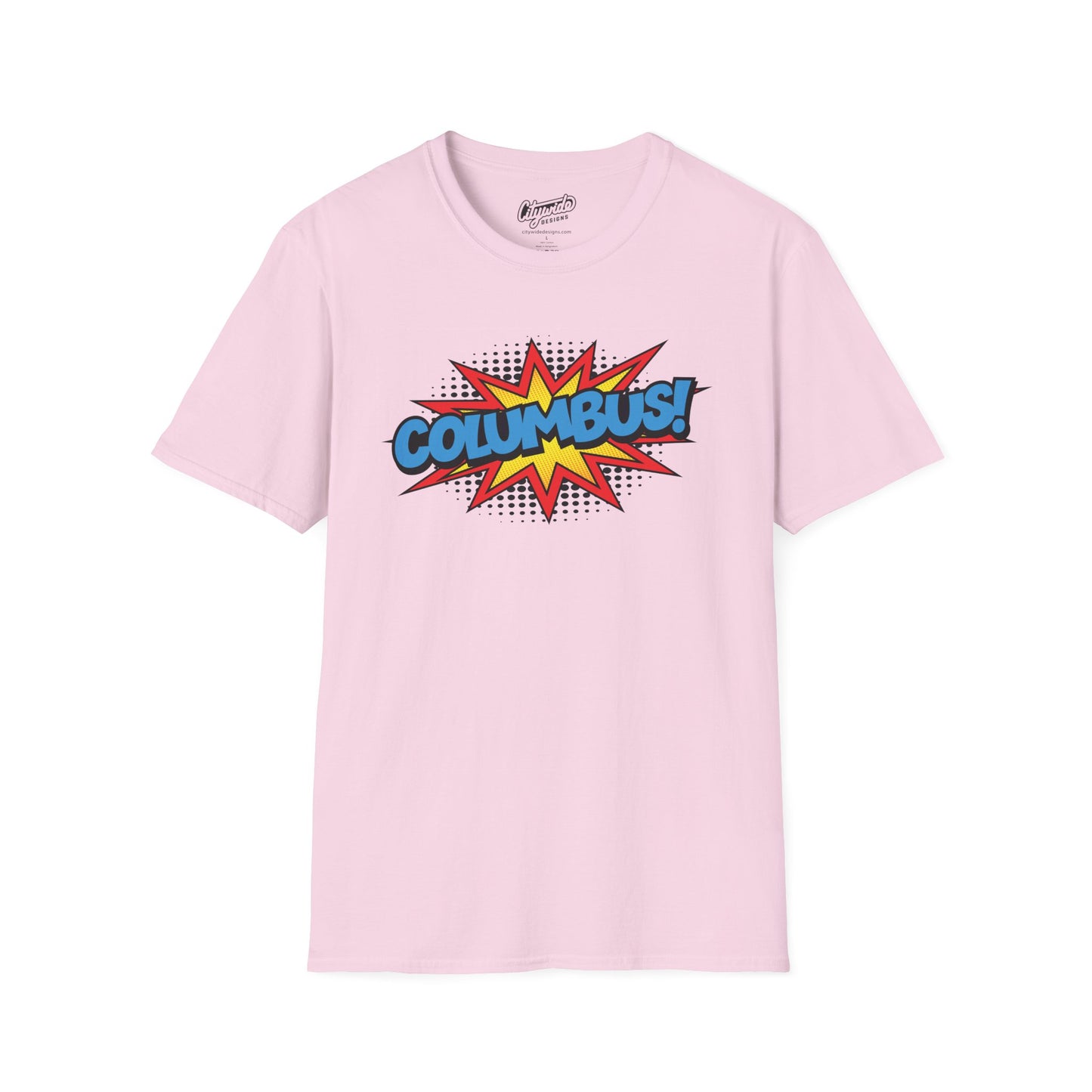 Columbus in Pop Art Comic Burst Graphic Tee with Halftone Dots