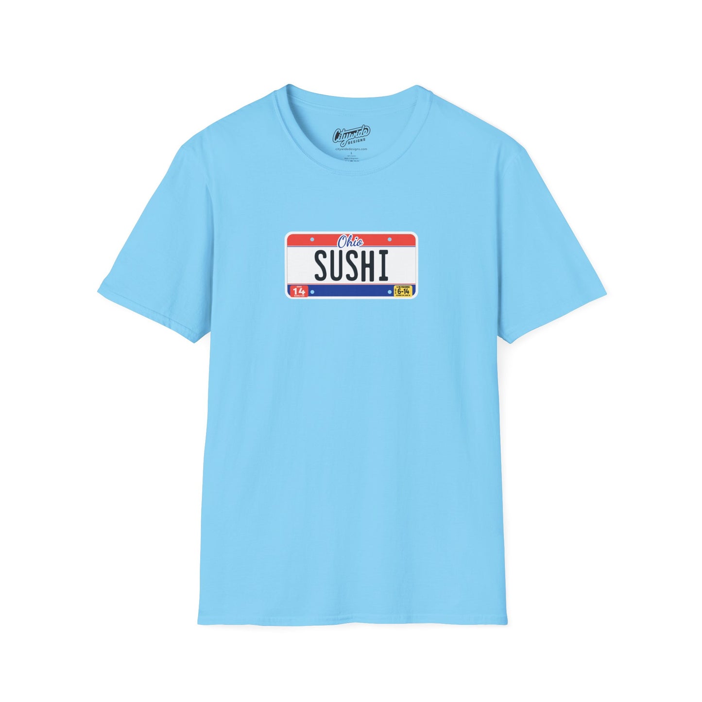 Ohio License Plate Graphic Tee with Sushi Text T-Shirt